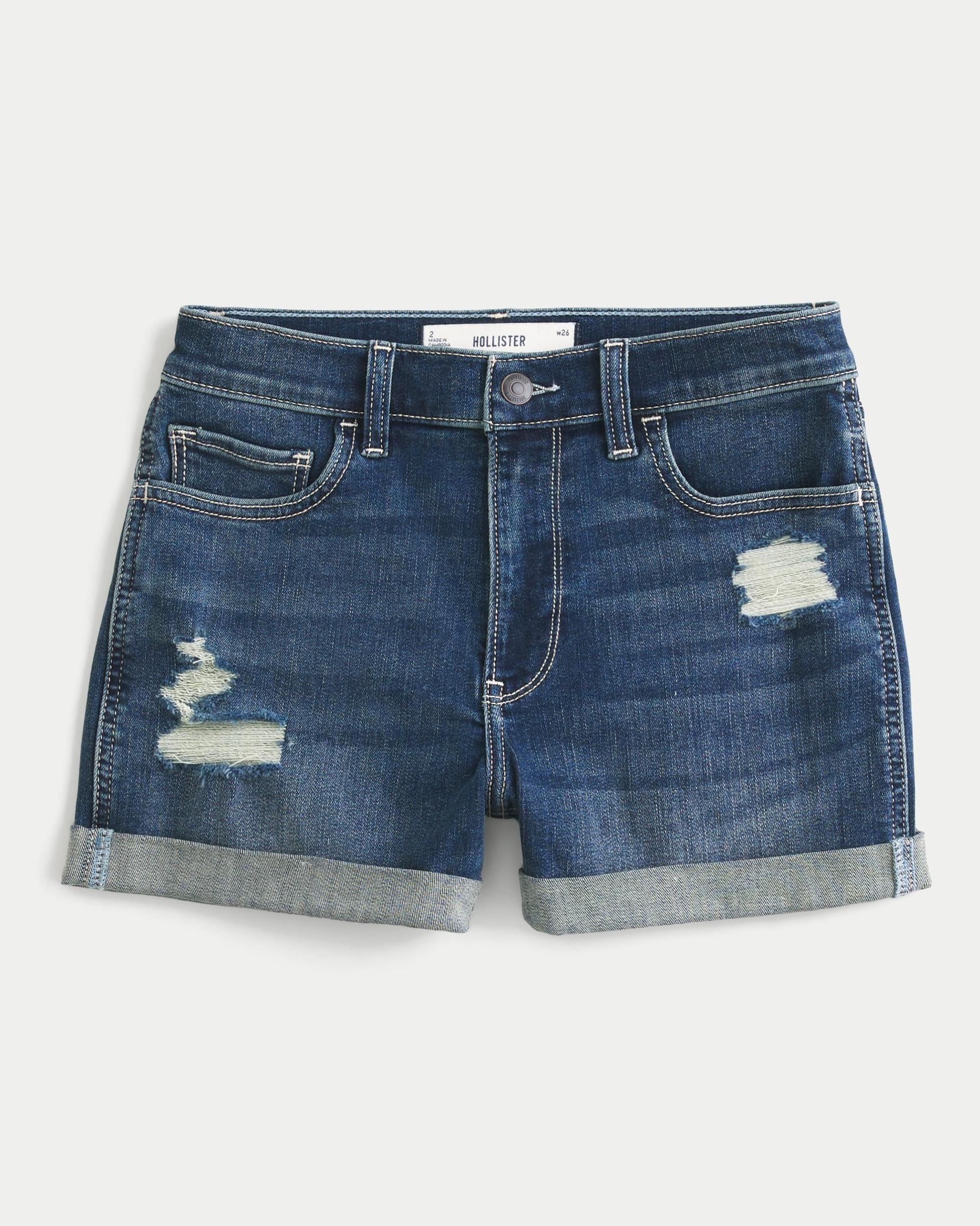High-Rise Medium Wash Denim Shortie Shorts Product Image