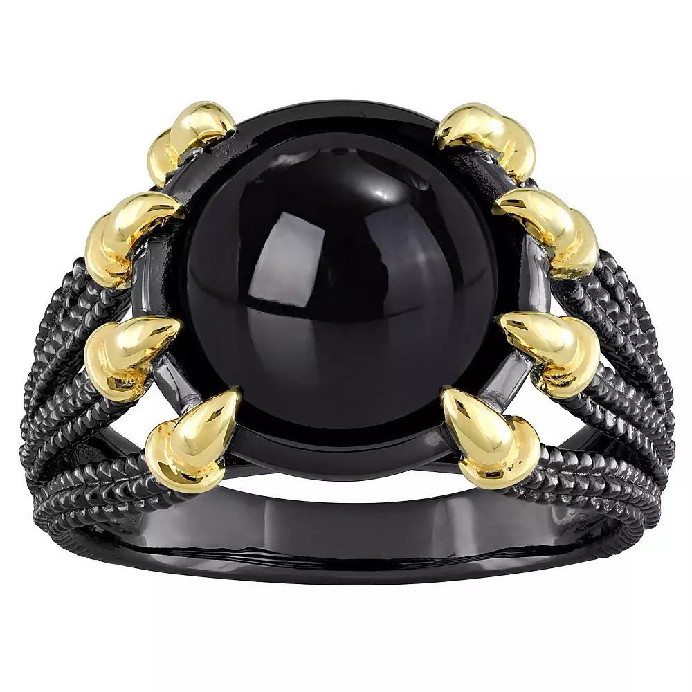 Stella Grace Mens 18k Gold Over Silver Black Agate Split-Shank Ring Two Tone Product Image