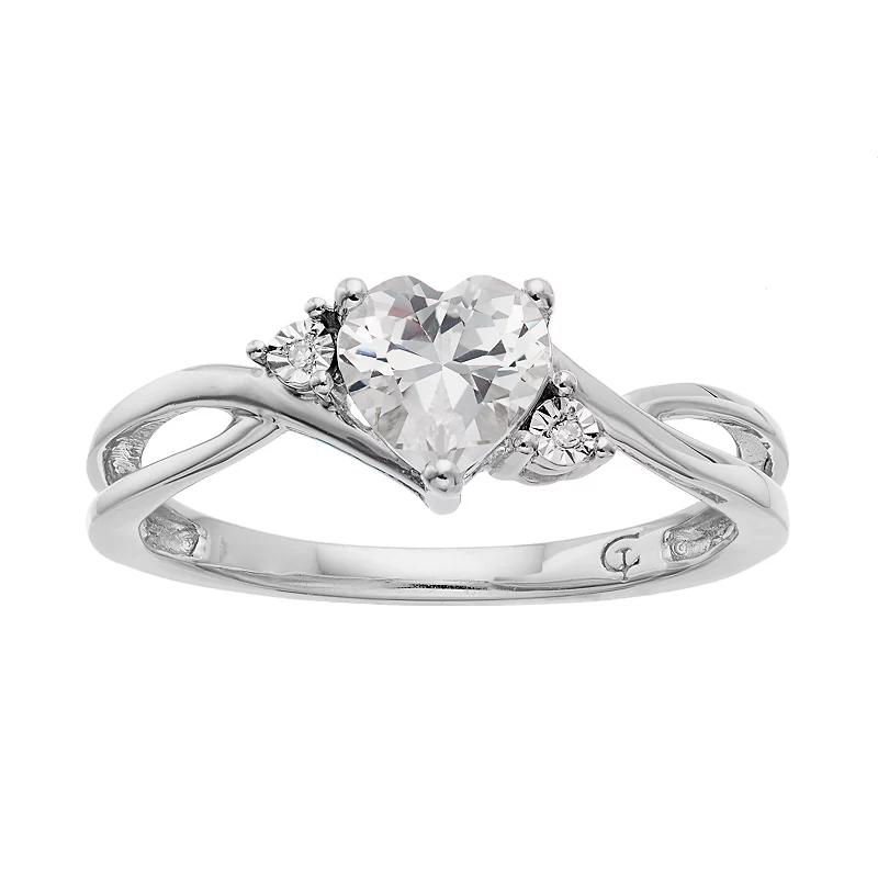 10k White Gold Lab-Created White Sapphire & Diamond Accent Swirl Heart Ring, Women's,  Product Image