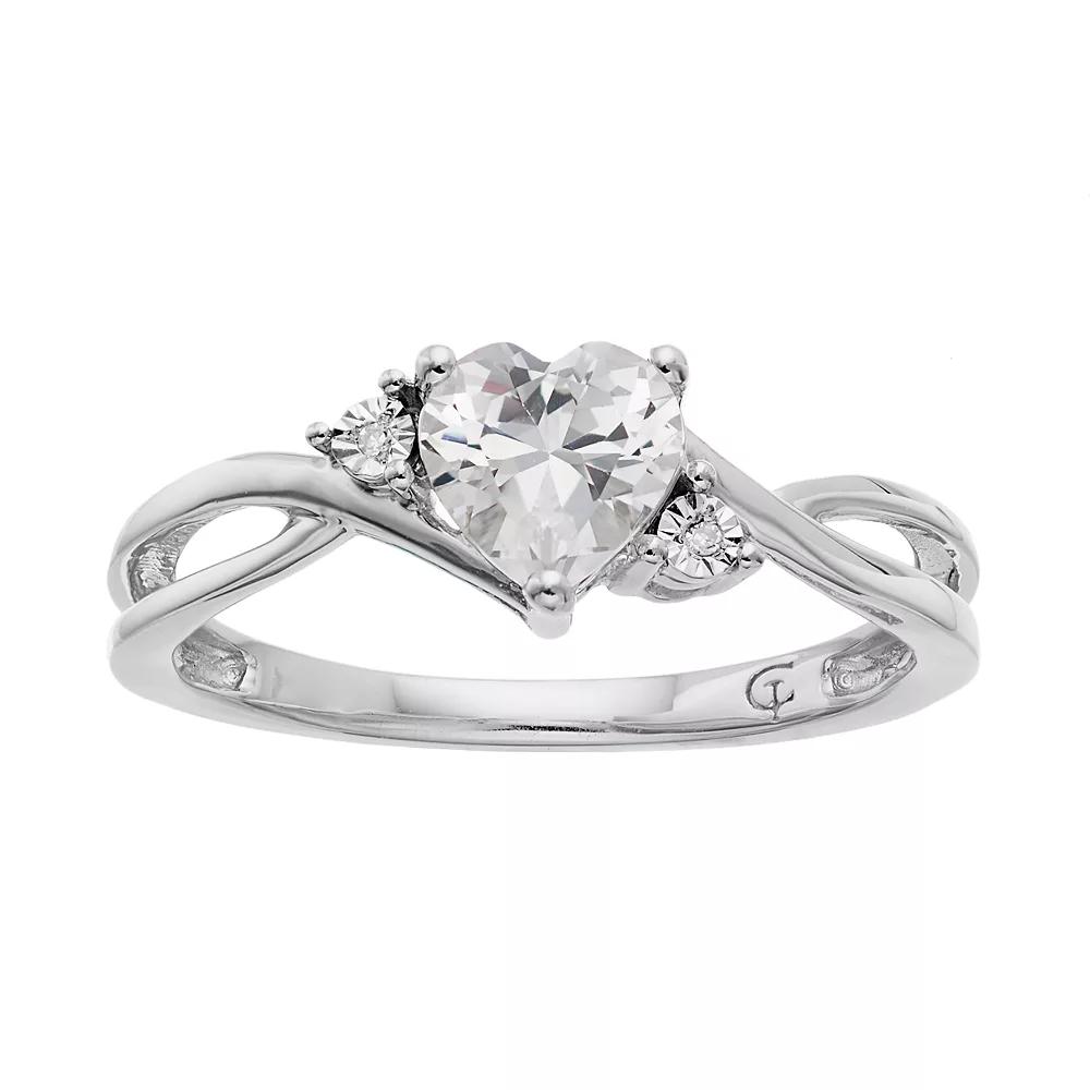 10k White Gold Lab-Created White Sapphire & Diamond Accent Swirl Heart Ring, Women's,  Product Image