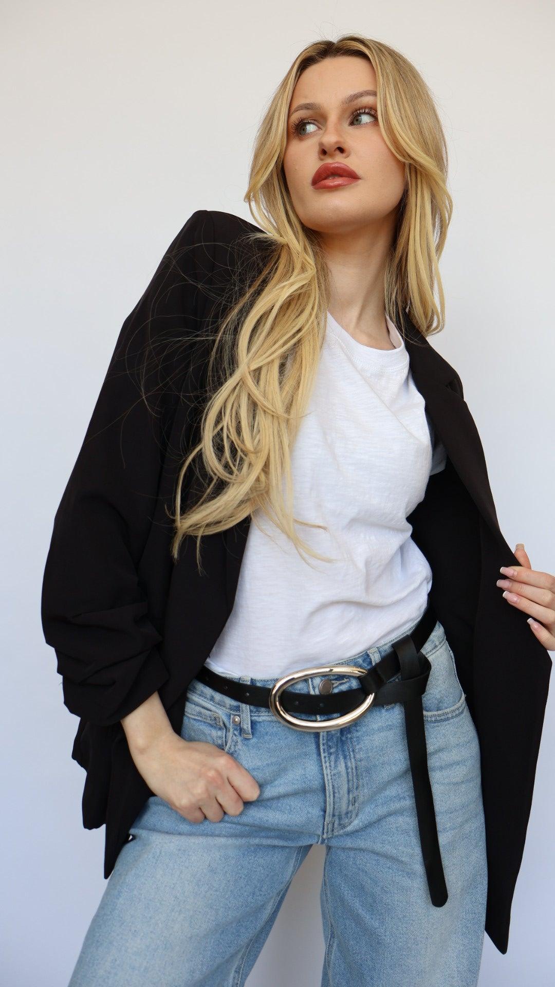 3/4 Ruched Sleeve Blazer Product Image