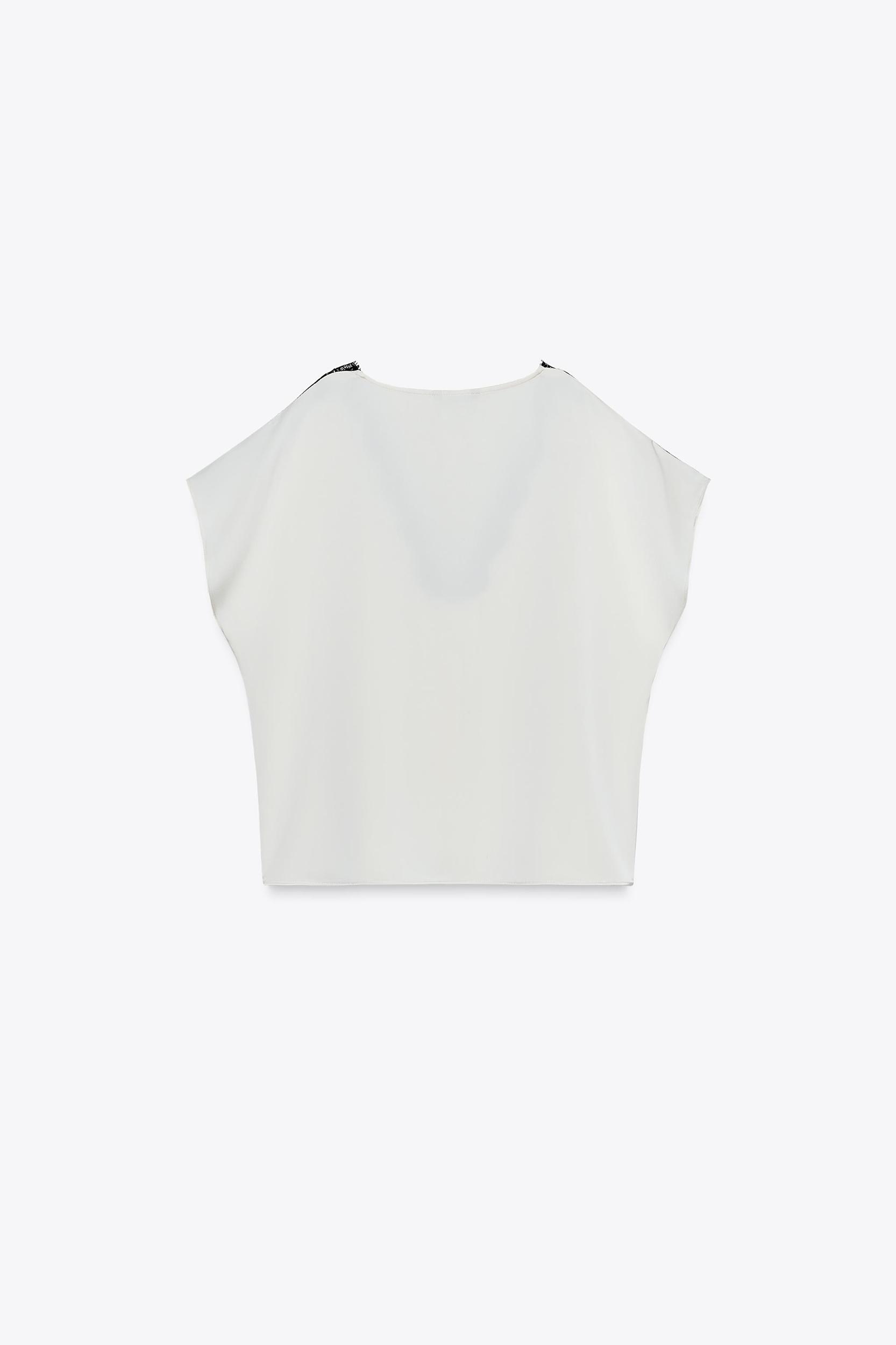 CONTRAST LACE SATIN EFFECT BLOUSE Product Image