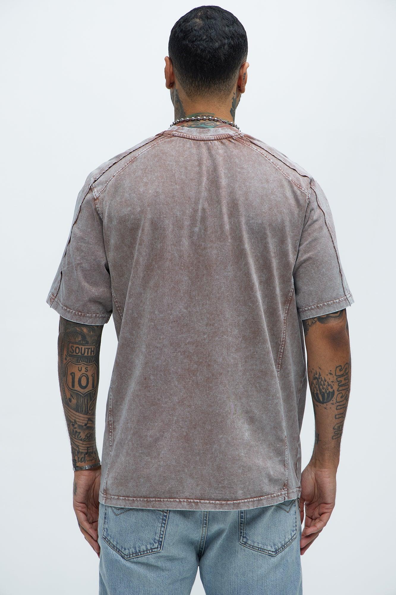 Paneled Acidwash Oversized Tee - Mauve Product Image