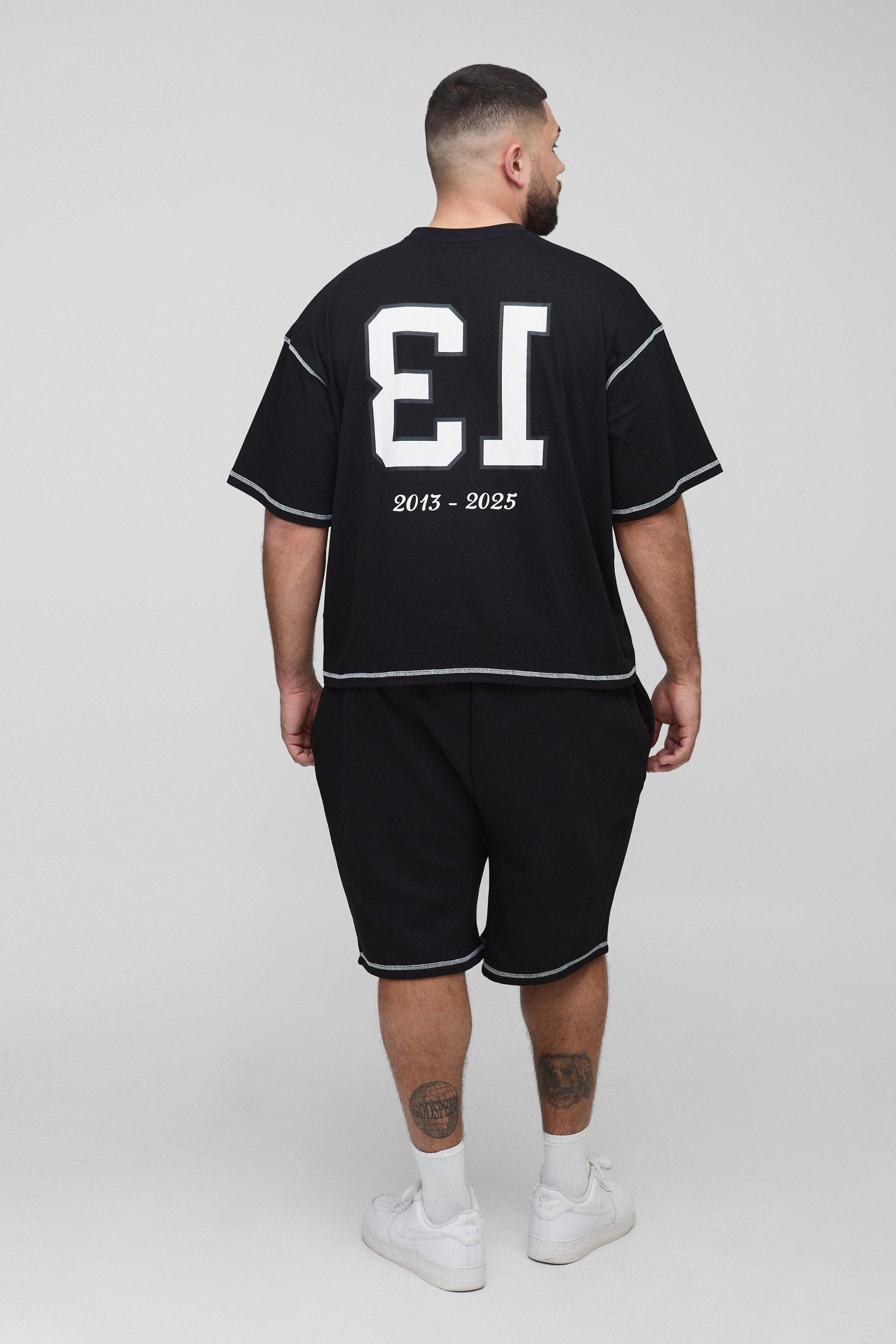 Plus Oversized Boxy Applique 13 Print T-Shirt & Short Set | boohooMAN USA Product Image
