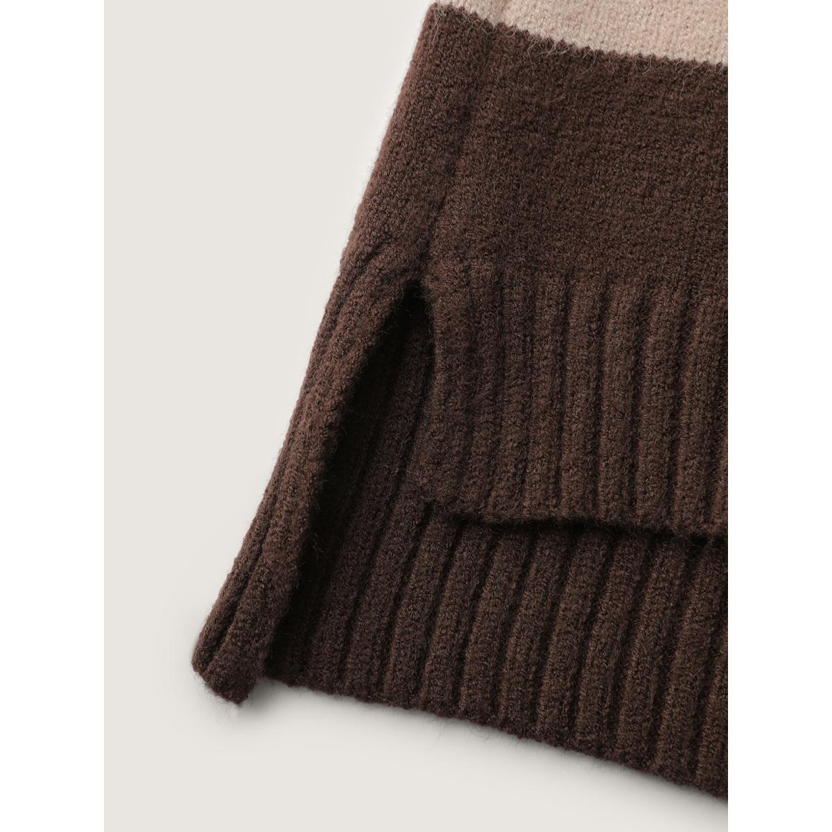 Plus Size Supersoft Stripe Slit Hooded Pullover DarkBrown Women Leisure Loose Long Sleeve Hooded Casual Pullovers BloomChic 28/5X Product Image