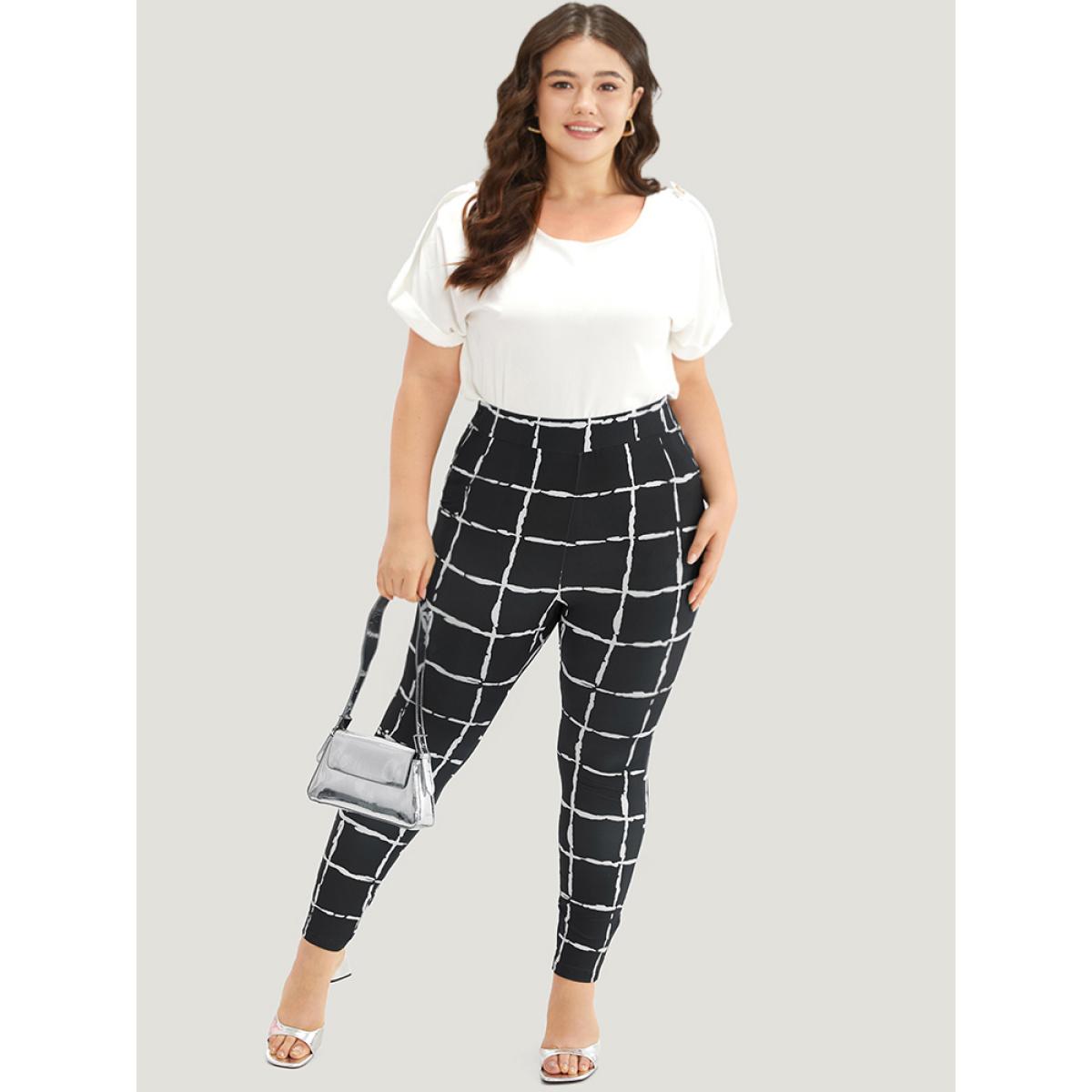 Plus Size Plaid Skinny Elastic Waist Leggings Women Black Elegant High stretch Skinny High Rise Dailywear Leggings BloomChic 22-24/3X Product Image