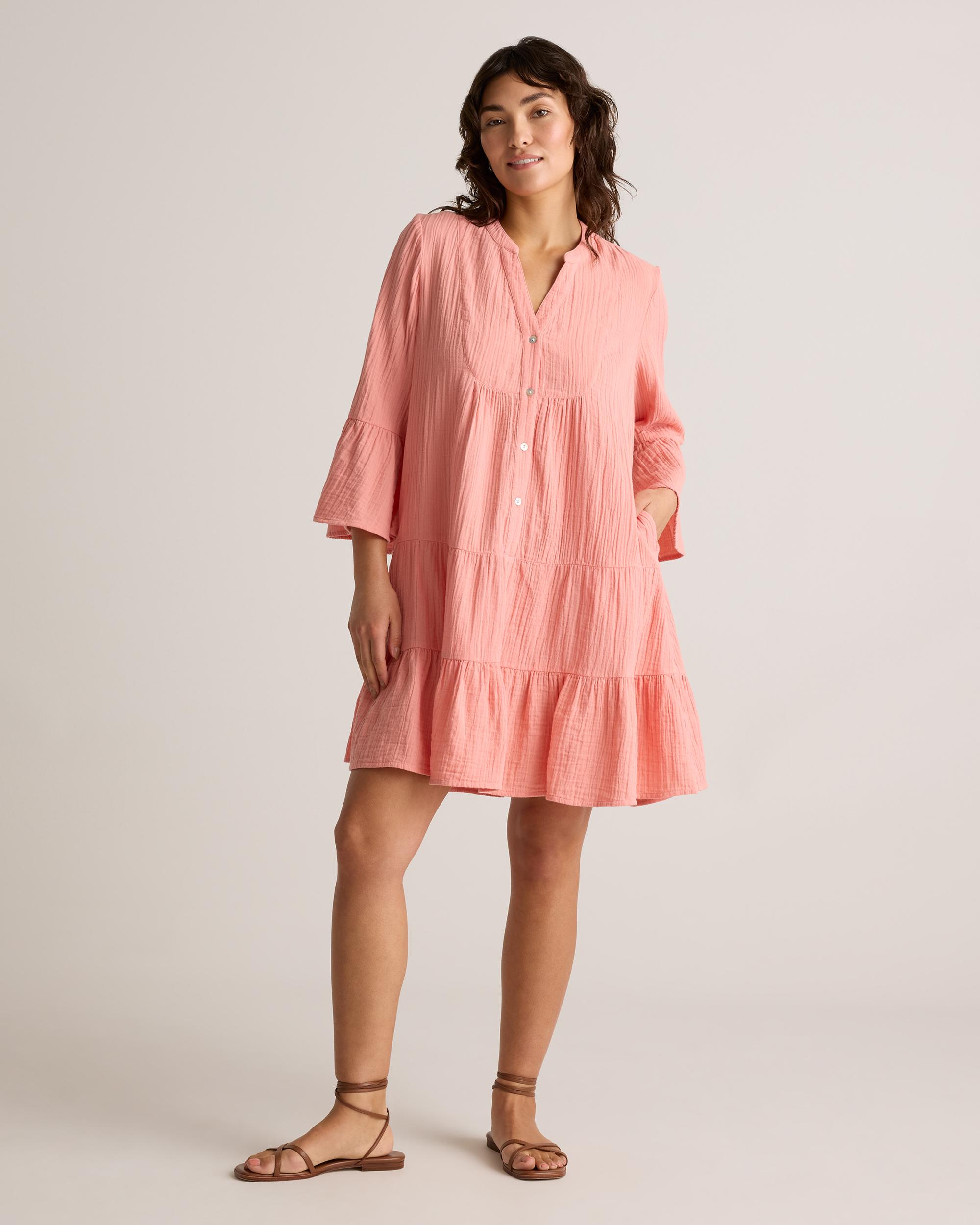 Quince | Women's Gauze Long Sleeve Tiered Mini Dress Organic Cotton Product Image