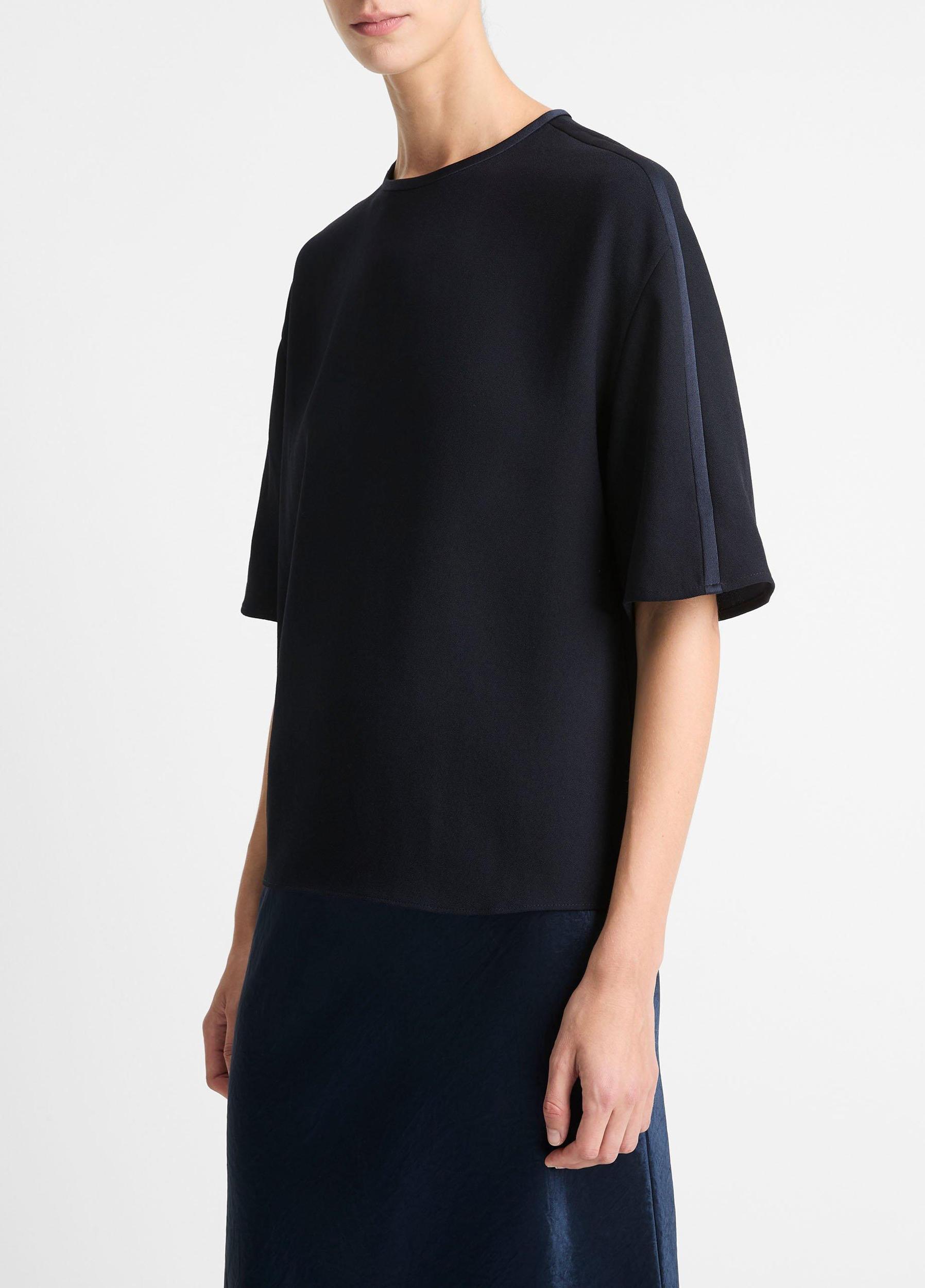 Satin-Trimmed Crepe T-Shirt Product Image