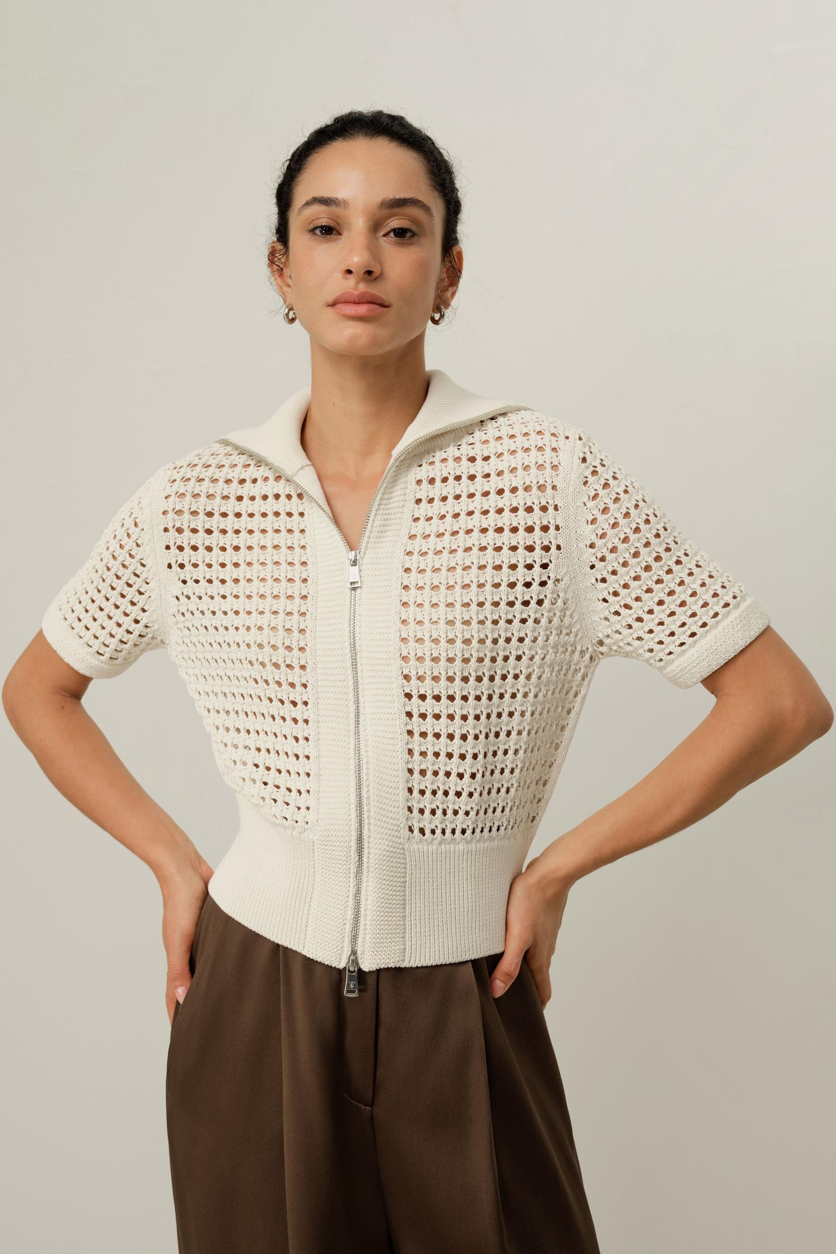 Toscana Pointelle Knit Double-Zip Cardigan Product Image