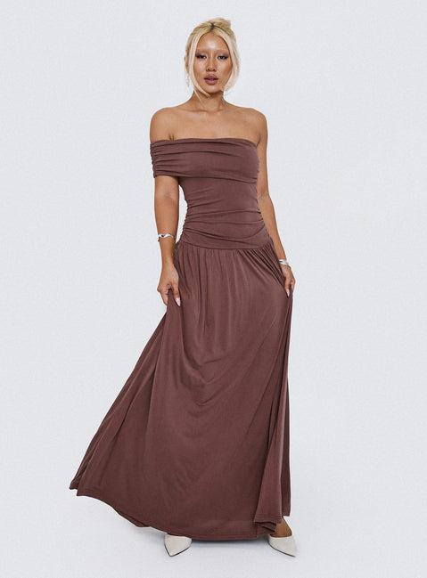 Decadence Strapless Maxi Dress Brown Product Image