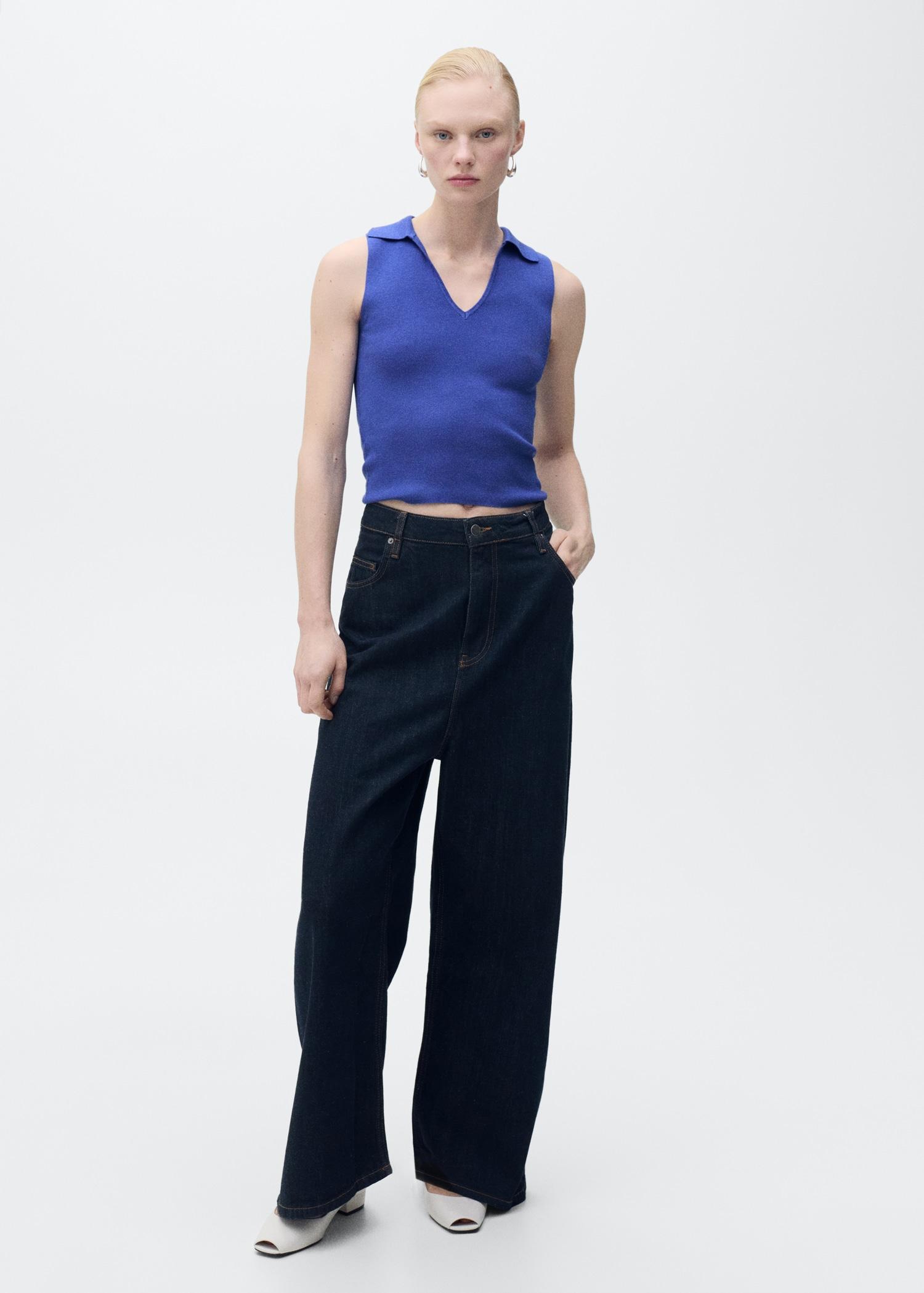 Polo-neck knitted top - Women | MANGO USA Product Image