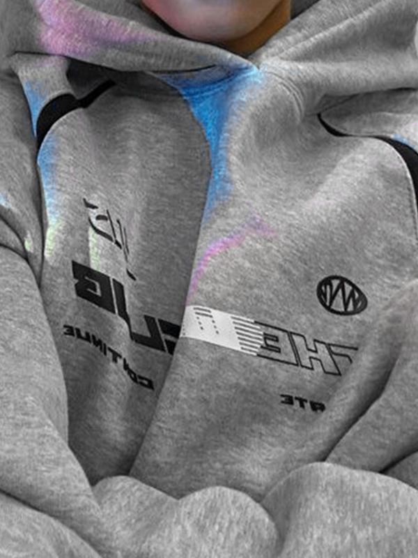 Men's Letter Print Splice Oversized Hoodie Product Image