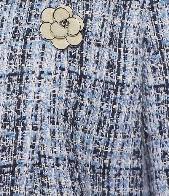 KARL LAGERFELD PARIS Tweed #double;Karl#double; Logo Round Neck Long Sleeve Open-Front Jacket Product Image