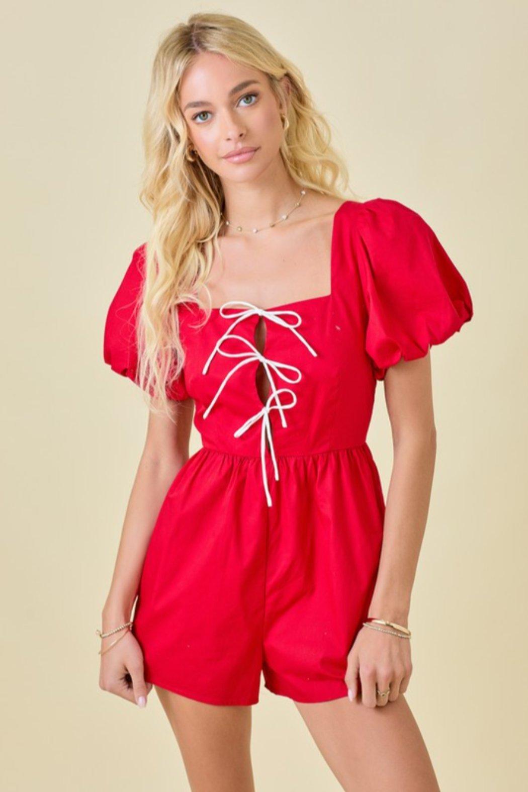 Tie Bubble Slv Romper Product Image