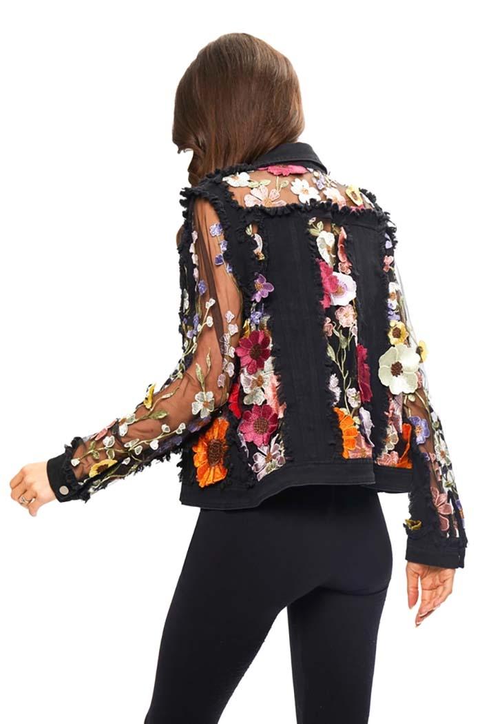 Denim Lace Jacket with Floral Embroidery Product Image
