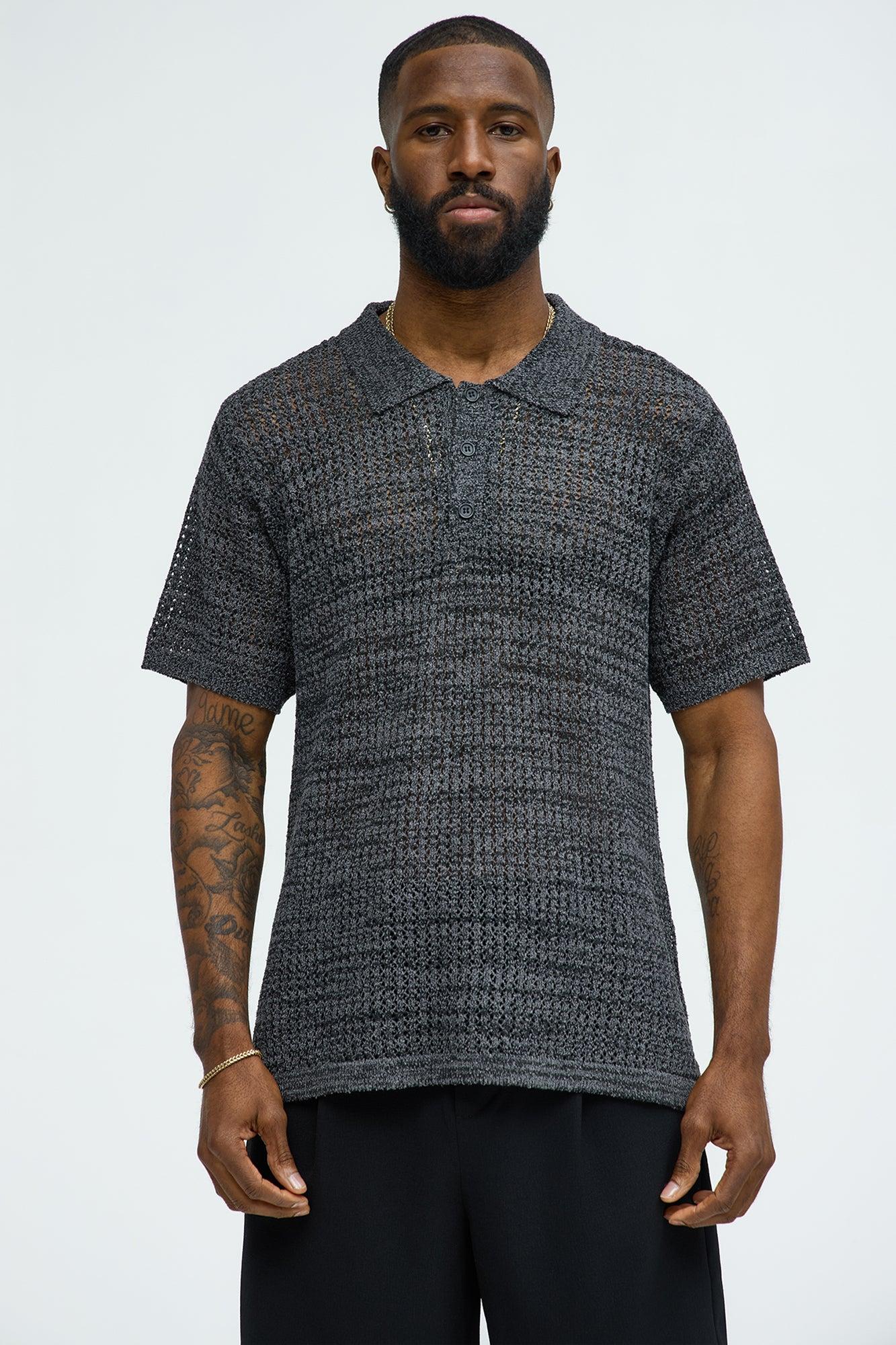 Peppered Open Knit Polo - Grey/combo Product Image