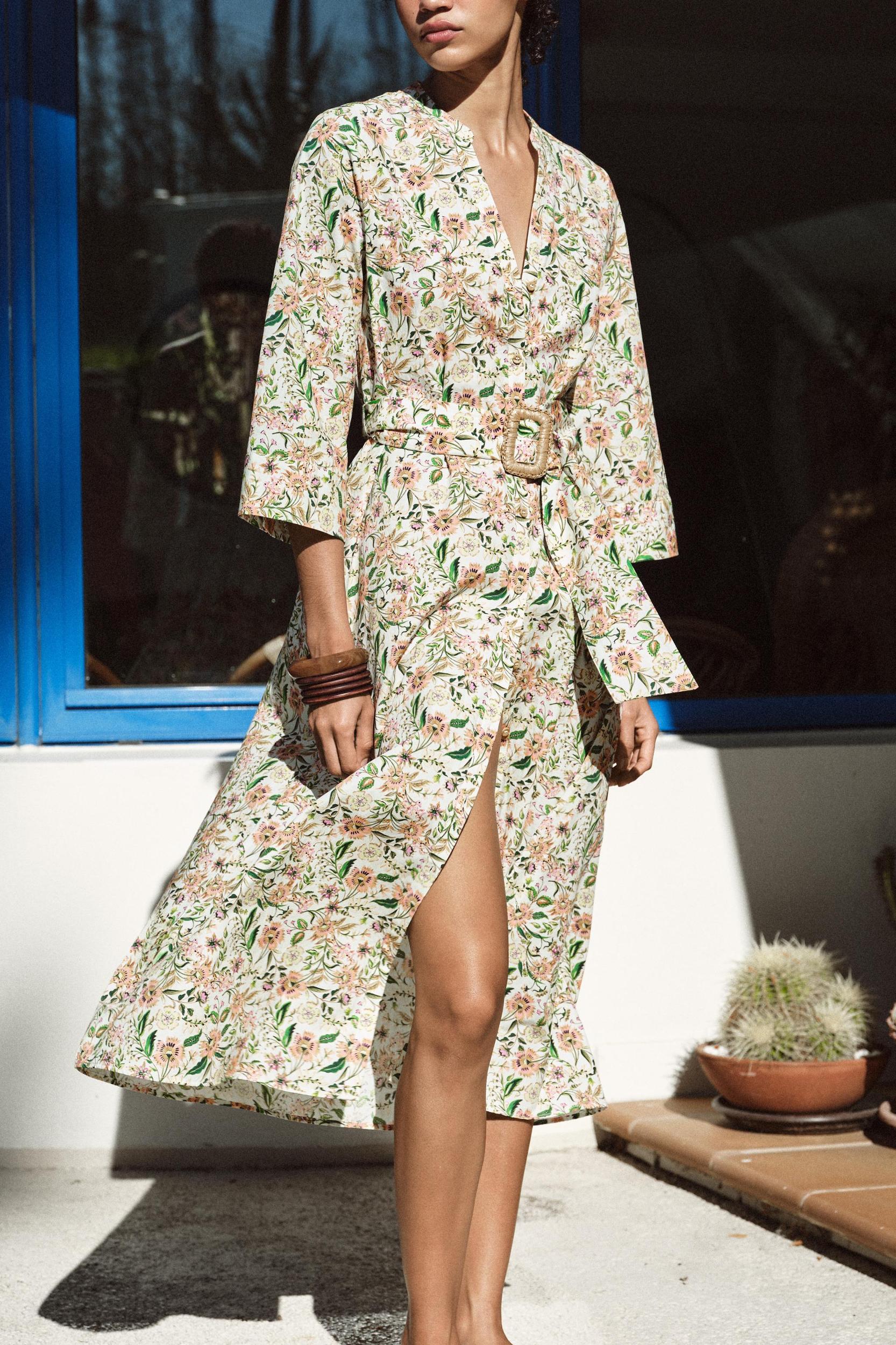 PRINTED MIDI POPLIN DRESS Product Image