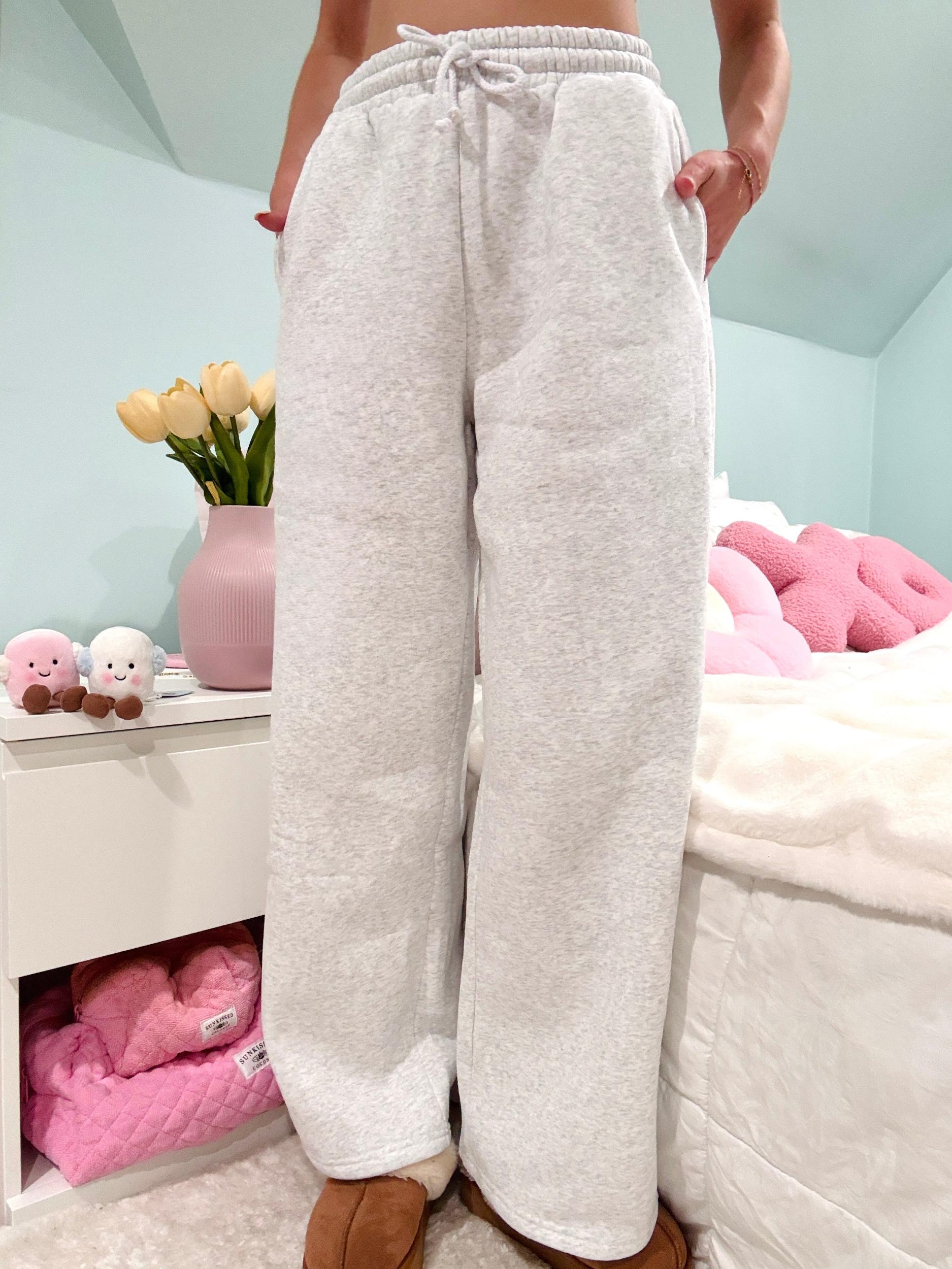 Pearl Grey Basic Blank Flare Sweatpants Product Image