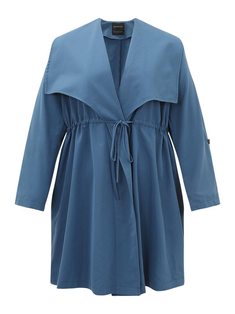 Plain Drawstring Pocket Lapel Collar Tab Sleeve Coat Female Product Image