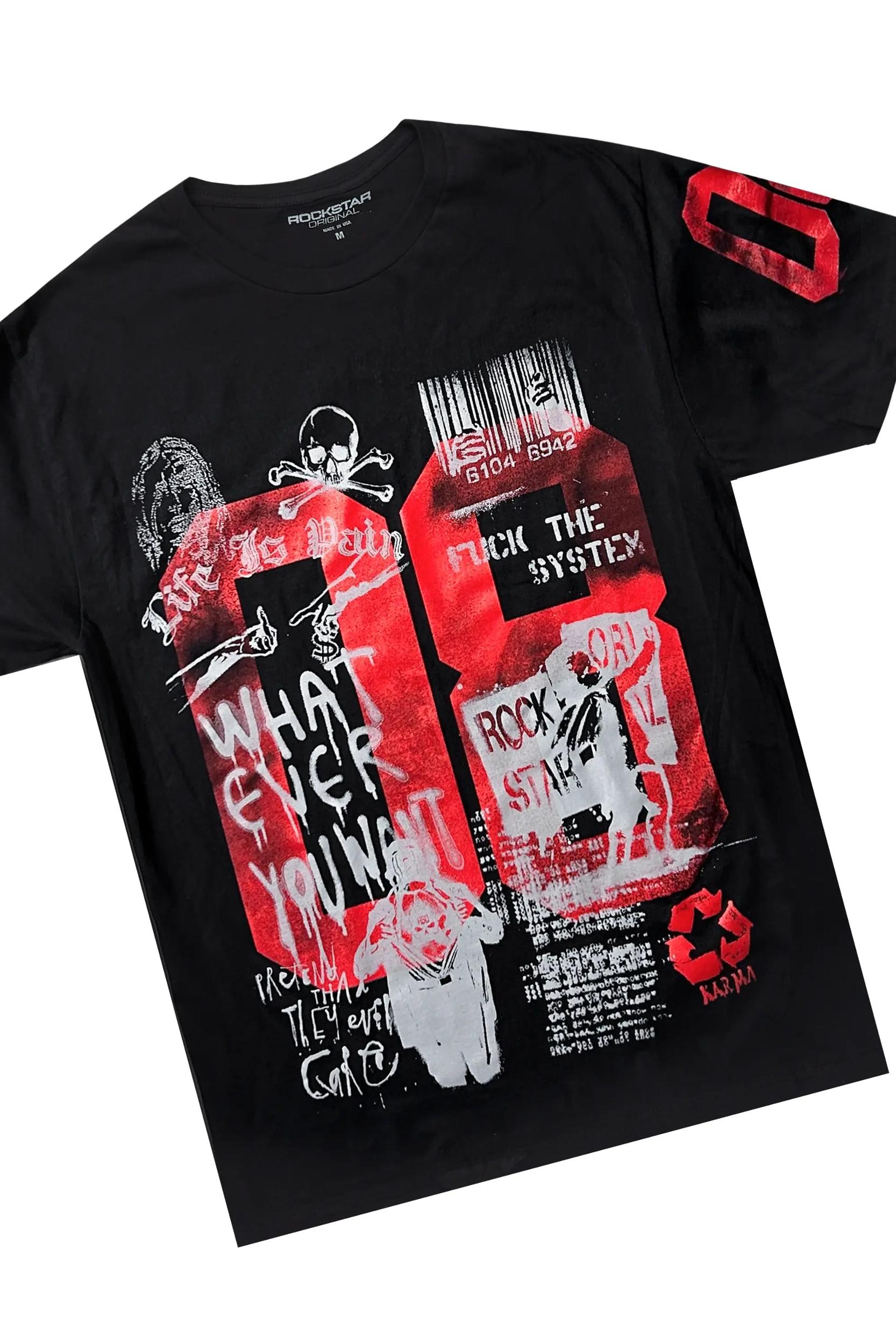 Grill Black T-Shirt/Baggy Stacked Pant Set Male Product Image