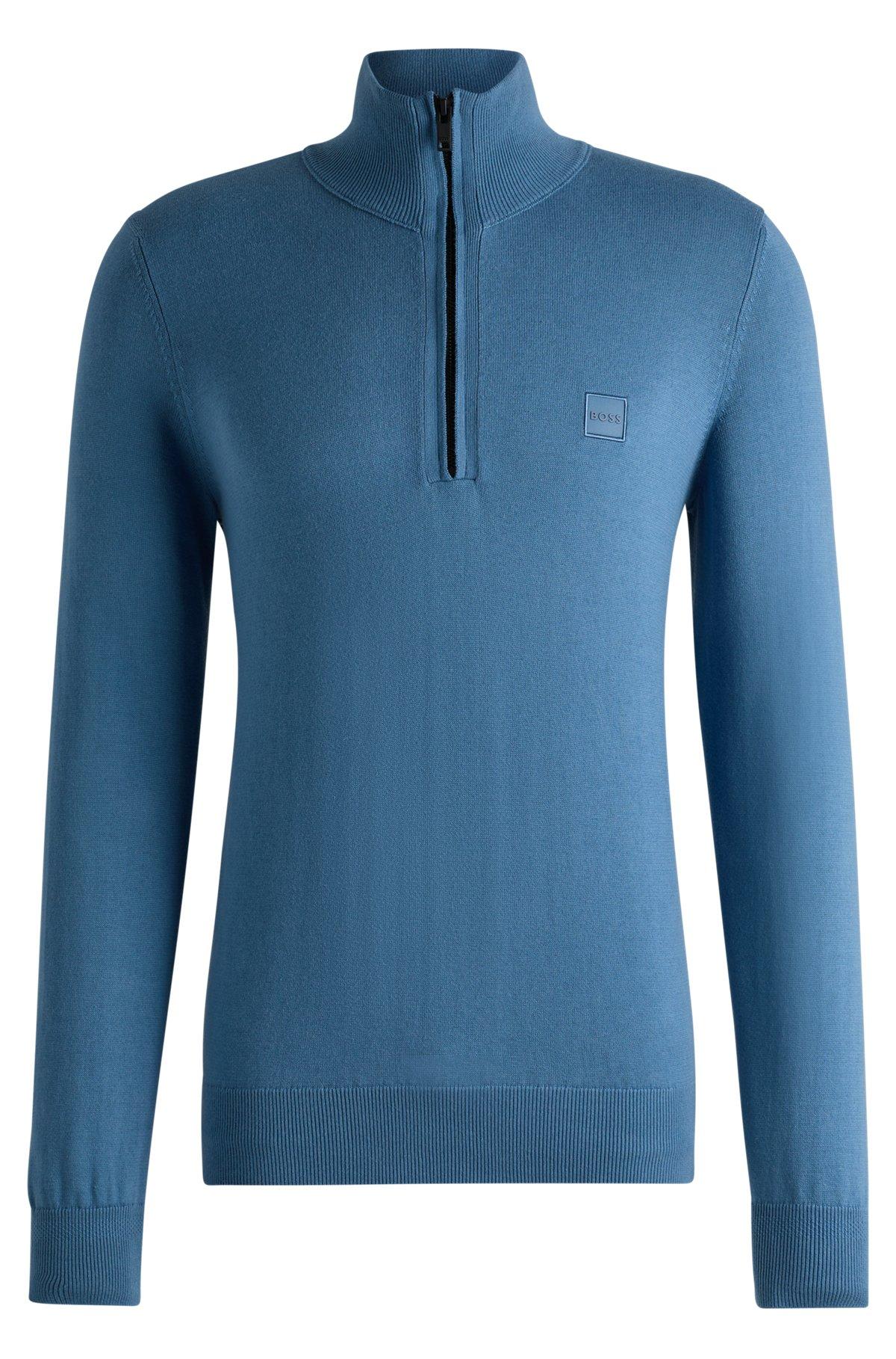 Logo-patch zip-neck sweater in cotton and cashmere Product Image