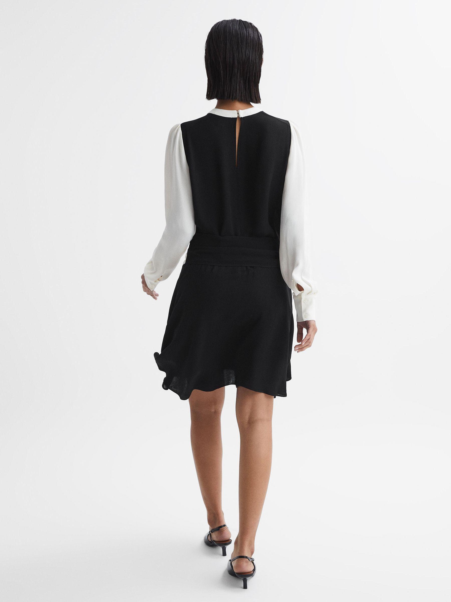 Colourblock Belted Mini Dress in Ivory/Black Product Image