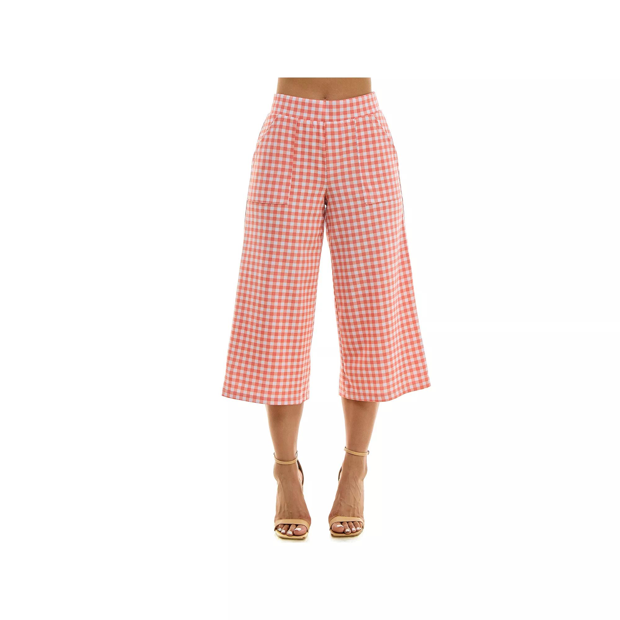 Women's Nina Leonard Gingham Coulotte Pants, Size: Large, Sunset White Product Image