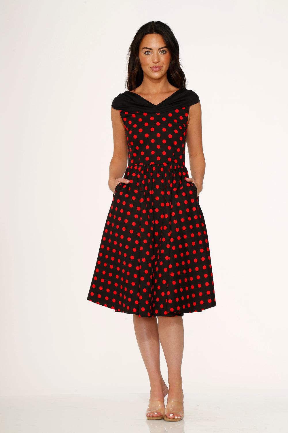 Black & Red Polka Dot Swing Dress Product Image