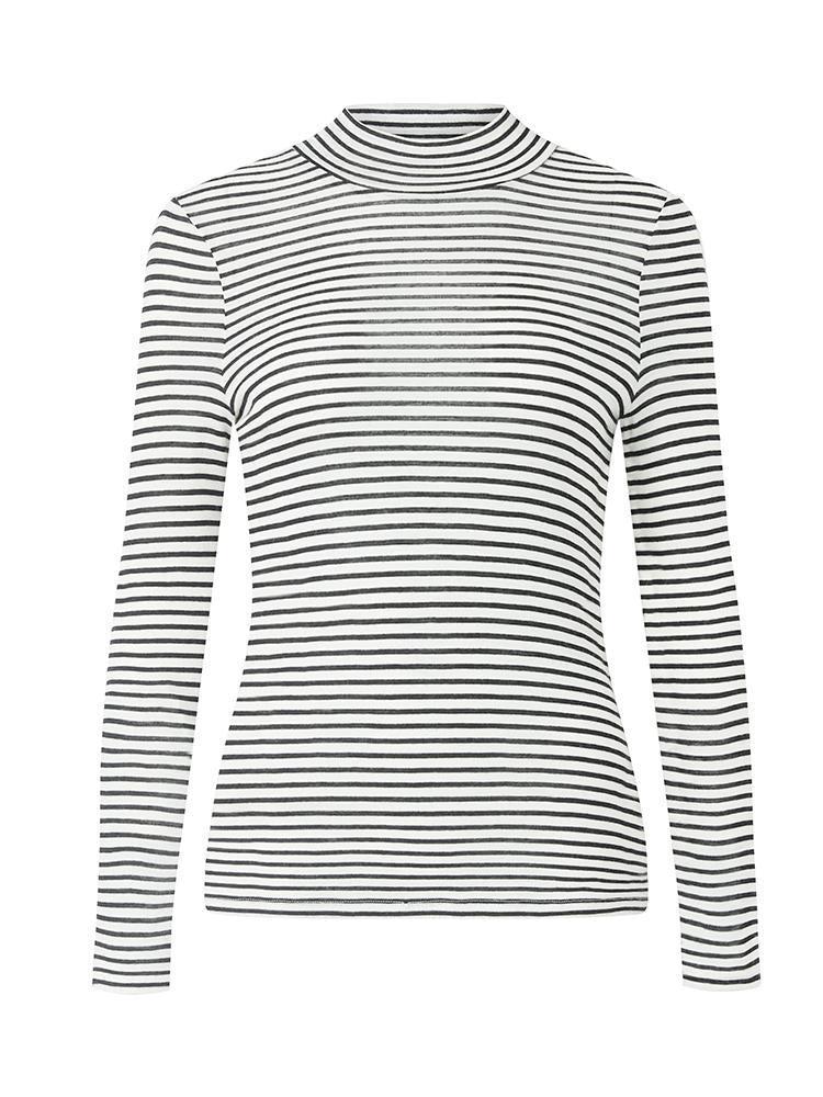 Washable Wool Striped Mock Neck Slim Women Sweater Product Image