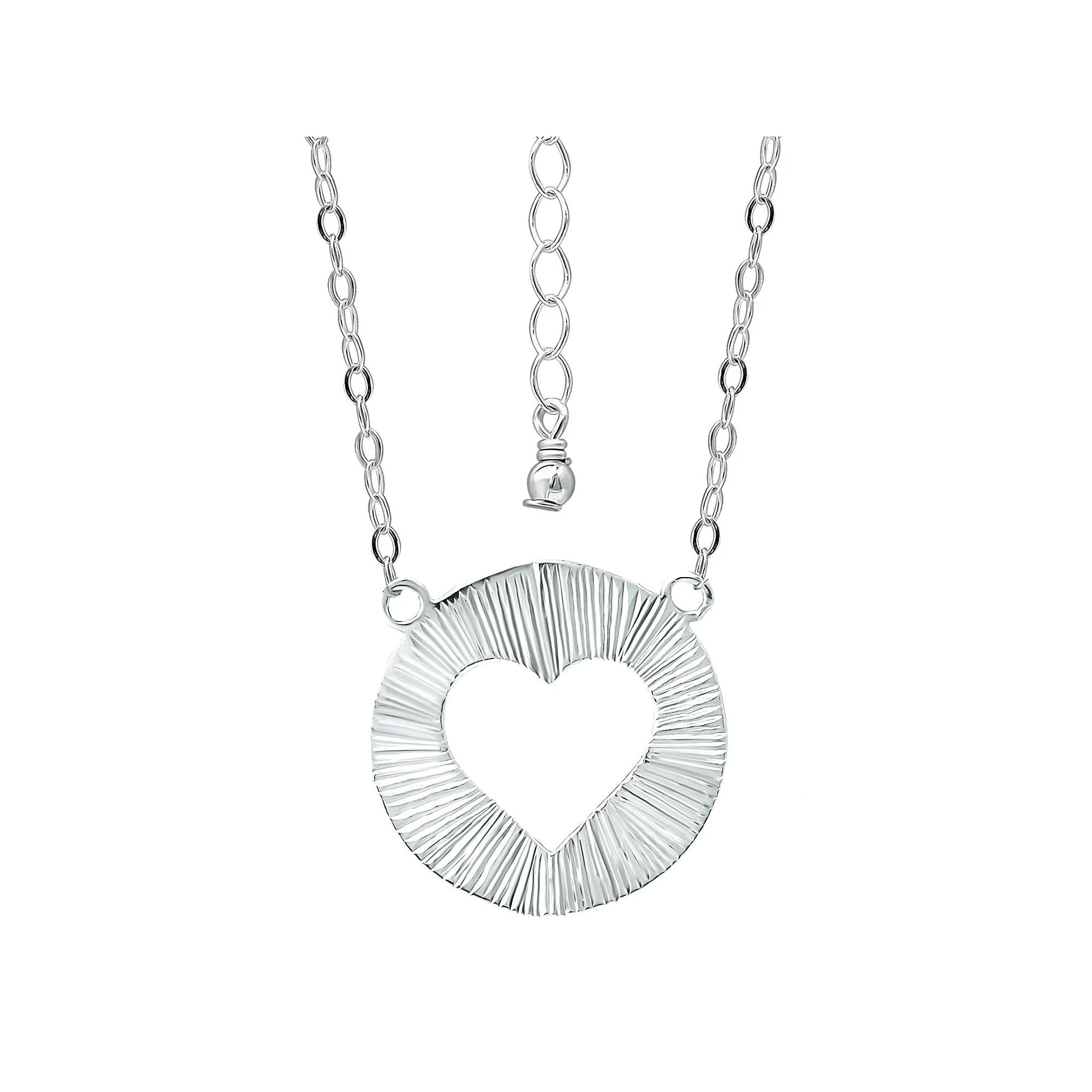 Aleure Precioso Textured Circle with Heart Center Cutout Pendant Necklace, Women's, Size: 18", Silver Tone Product Image