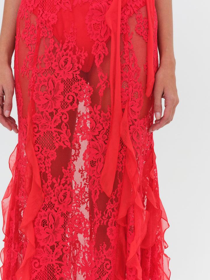 Shirley Lace Maxi Dress — Red Product Image