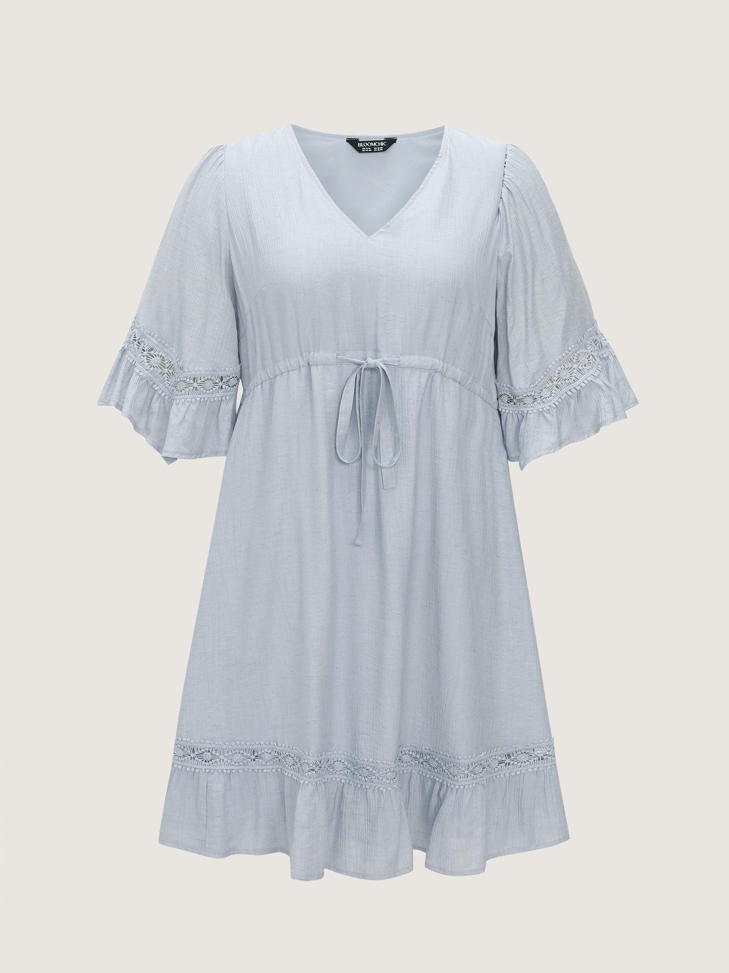 Lace Trim Adjustable Drawstring Waist Mini Dress Female Product Image