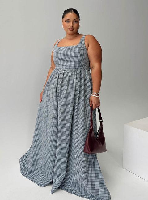 Cartmel Check Maxi Dress Navy Curve Product Image