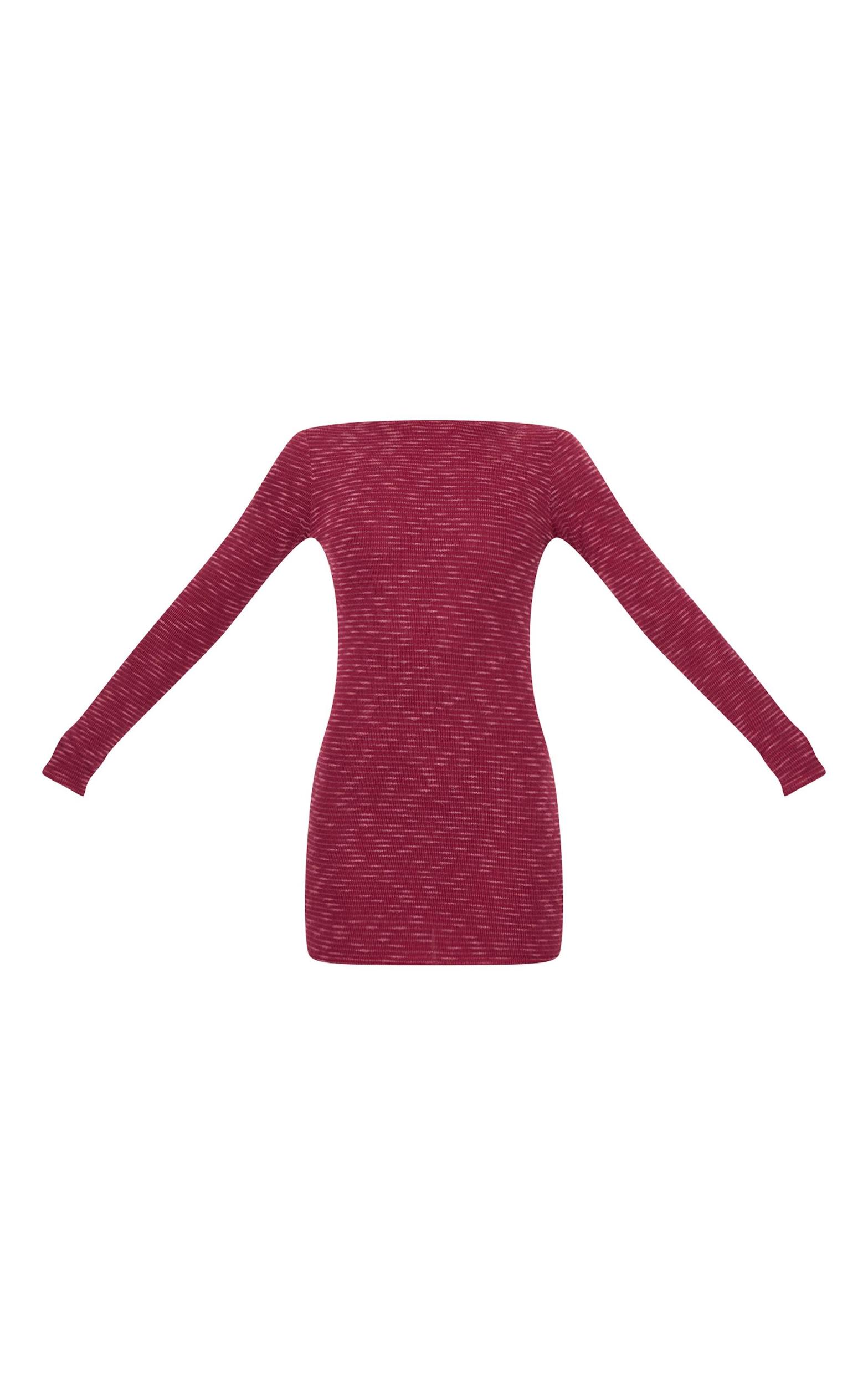 Burgundy Textured Scoop Back Long Sleeve Bodycon Dress Product Image