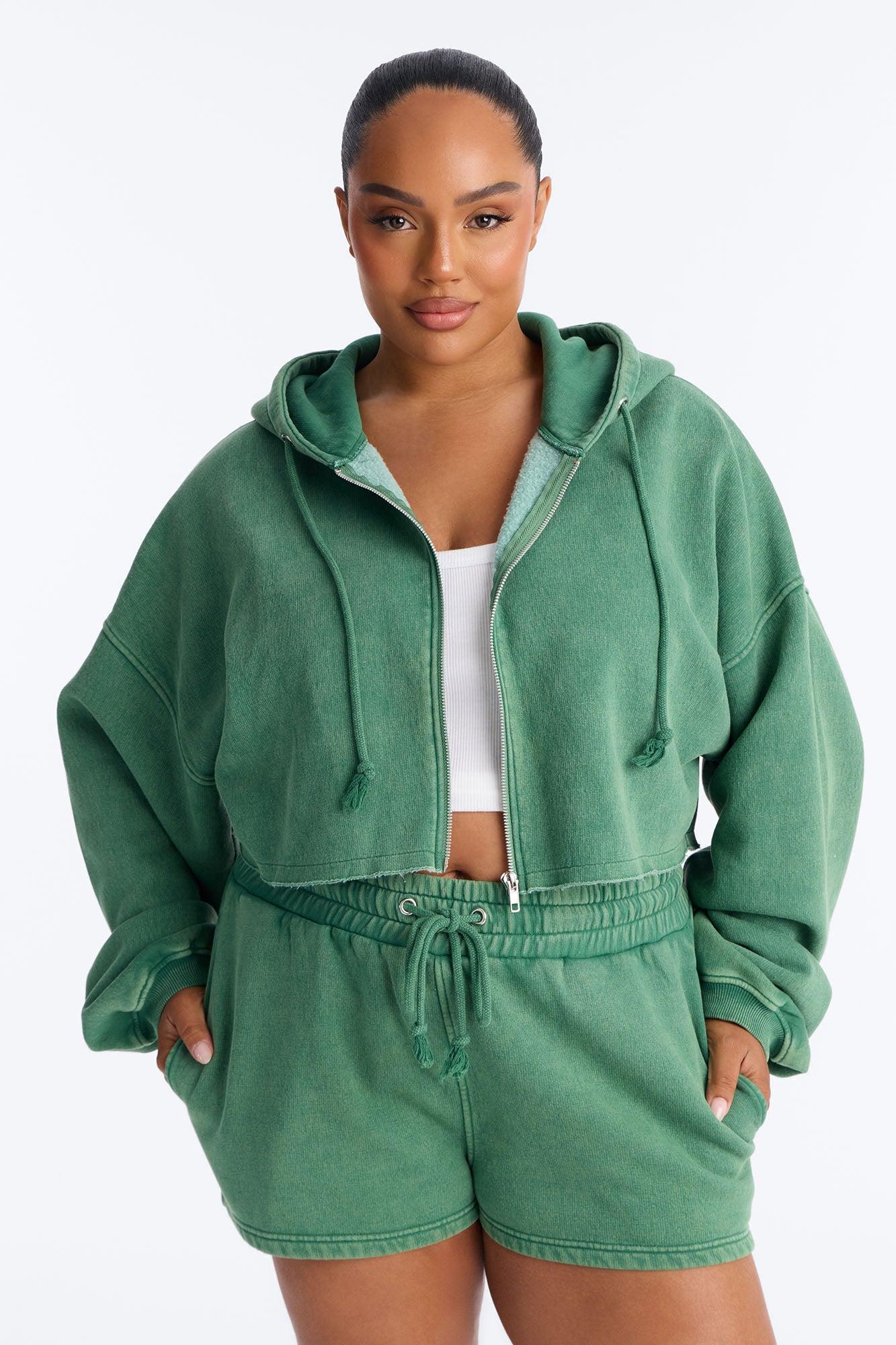 On The Go Washed Short Set - Green Female Product Image