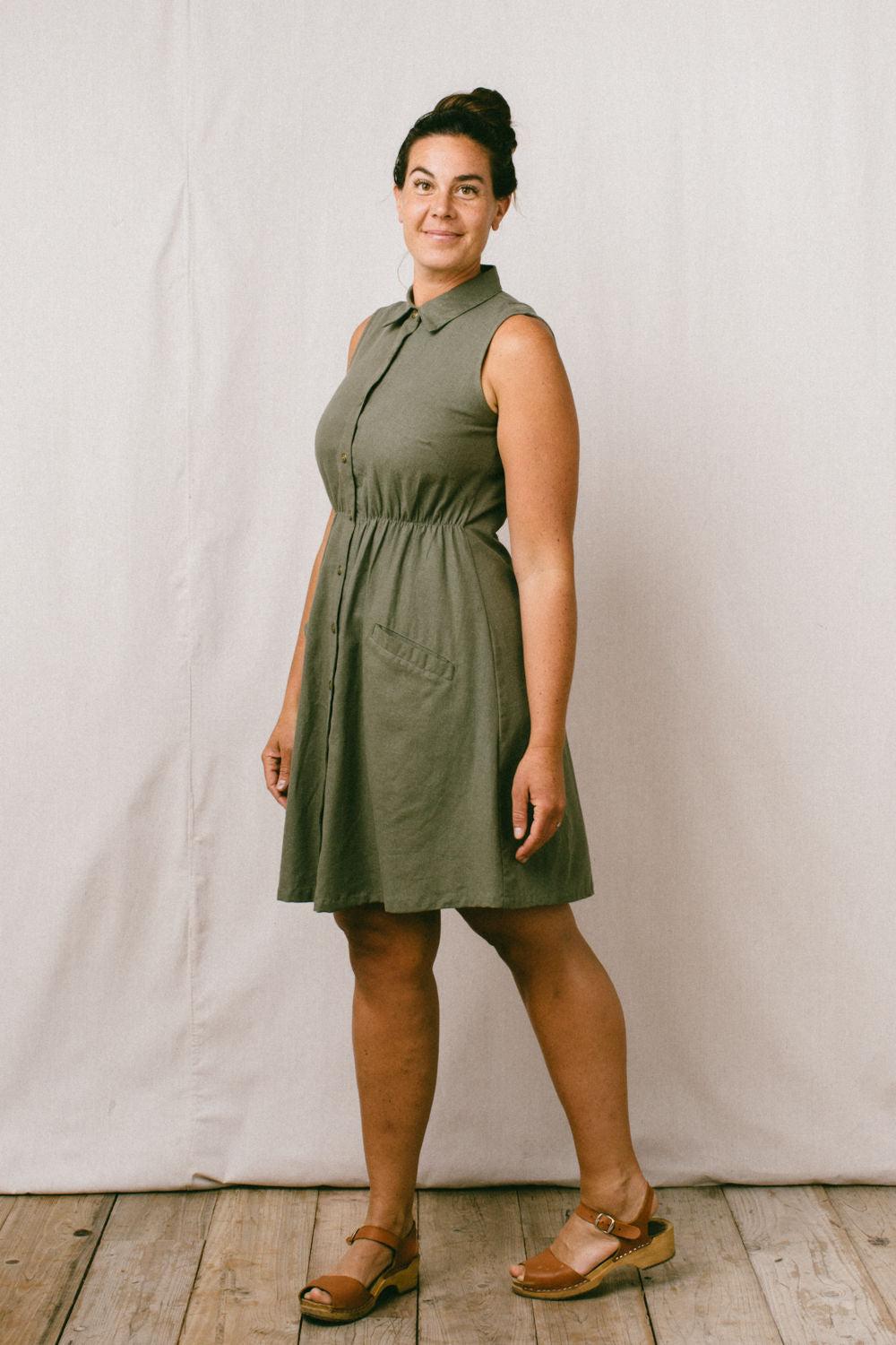 Mona Dress in Olive Linen Product Image