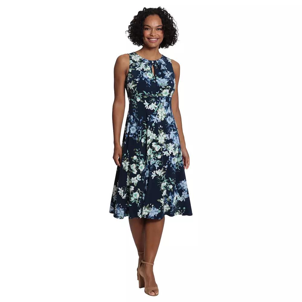 Women's London Times Empire Waist Fit & Flare Midi Dress, Size: 4, Blue Floral Product Image