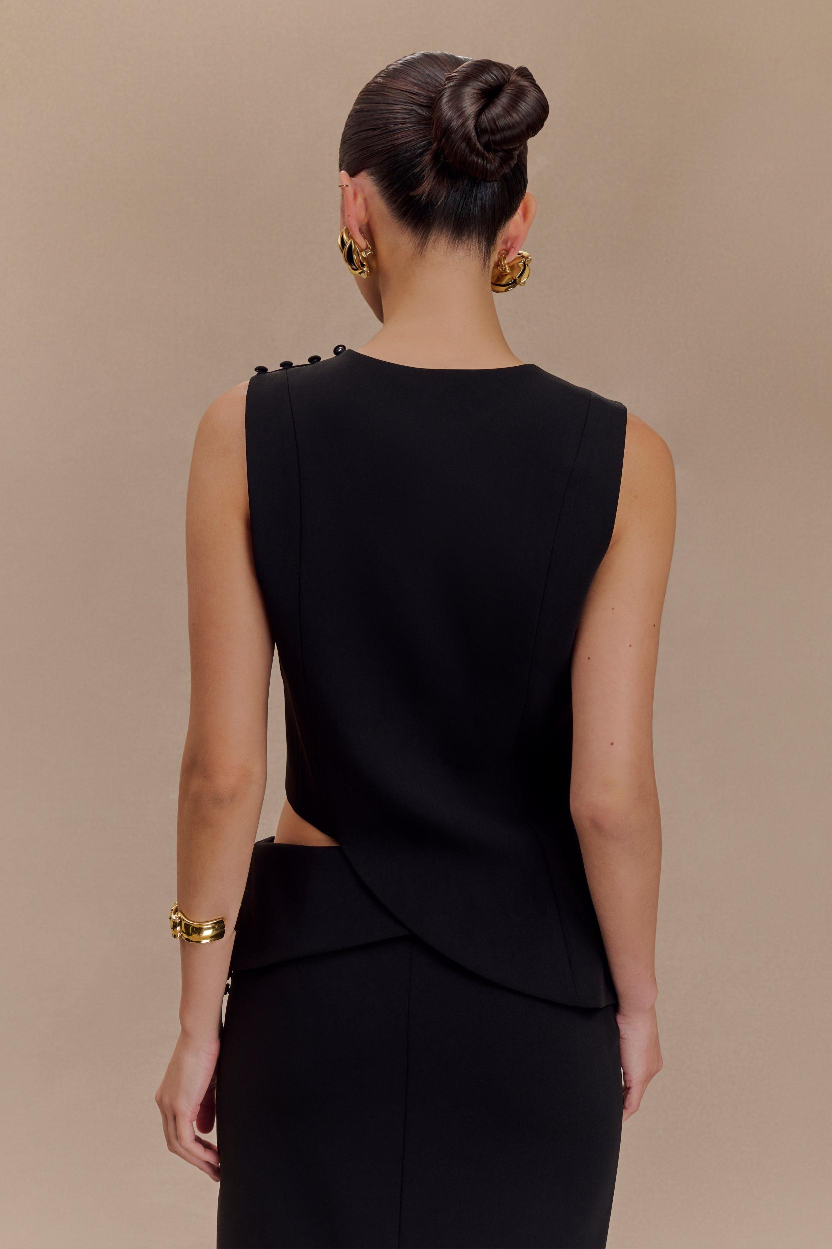 Astrid Asymmetric Sleeveless Suiting Top - Black Product Image