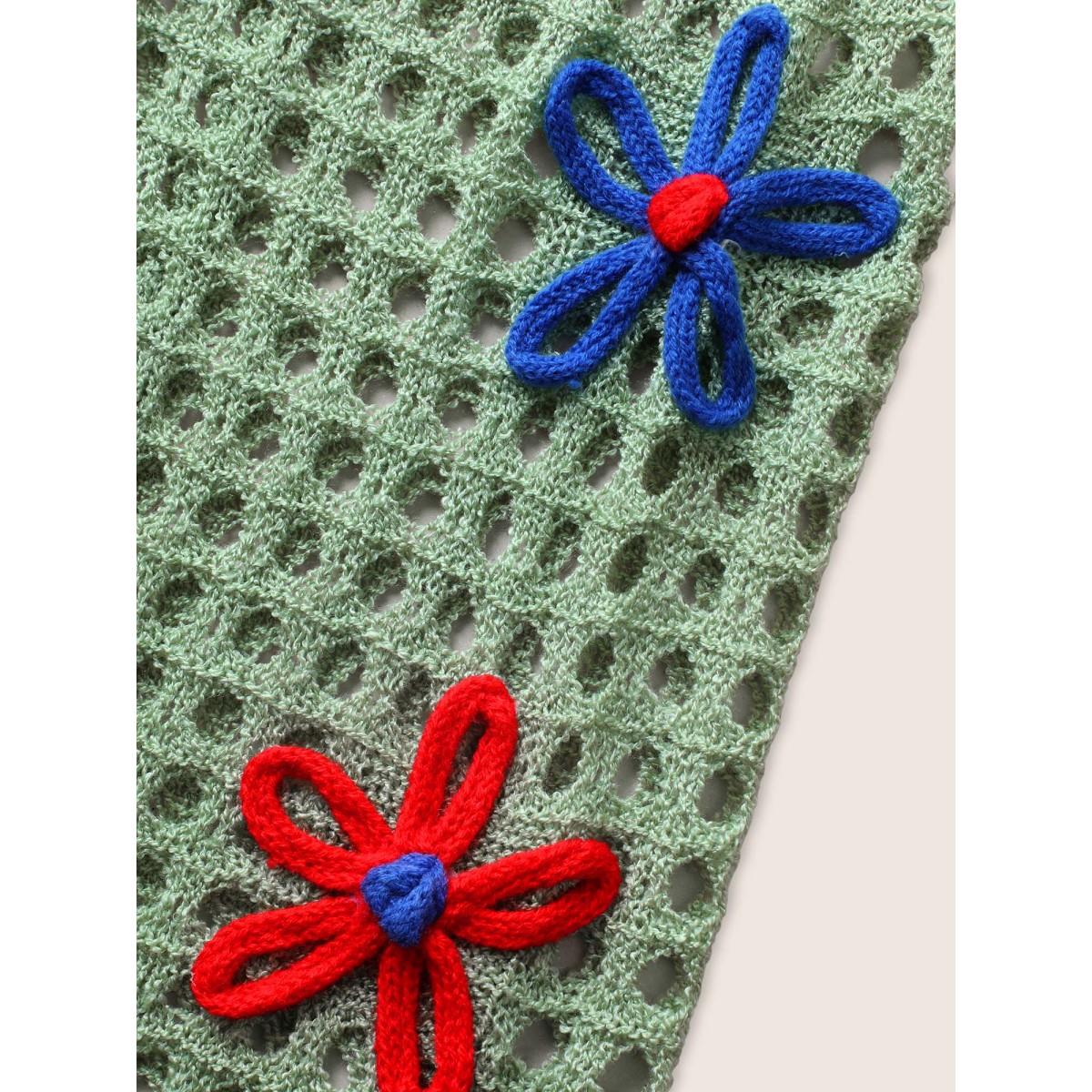 Plus Size Boat Neck Crochet Floral Cut Out Swim Cover Up Women's Swimwear Mint Beach Loose Crochet Curve Swim Cover Ups BloomChic 14-16/1X Product Image