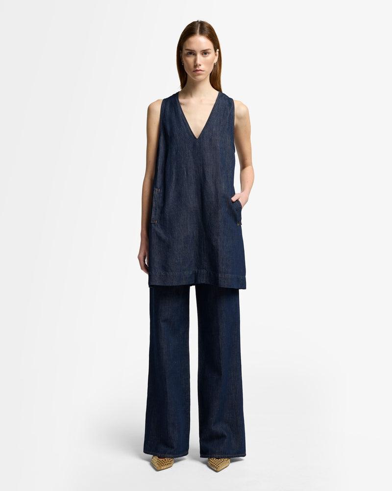 Indigo Linen V-Neck Dress Product Image
