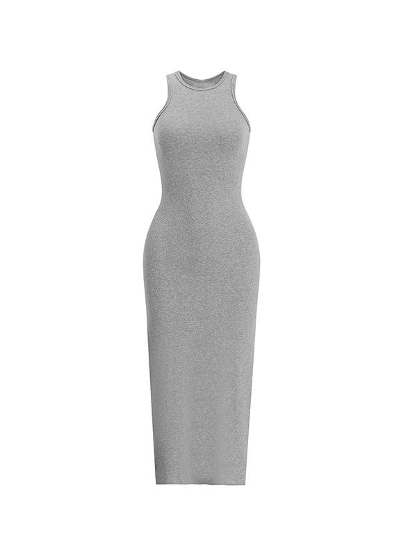 Solid Sleeveless Backless Midi Dress Product Image