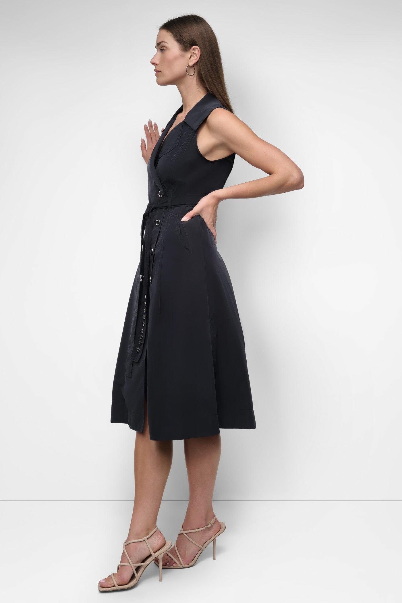 SLEEVELESS TECH COTTON BELTED MIDI DRESS Product Image