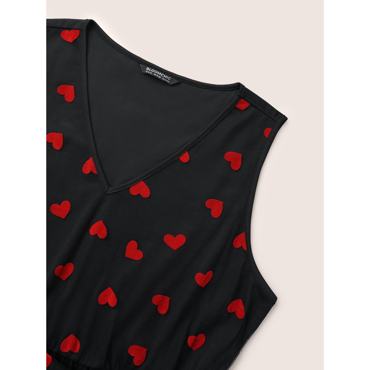 Plus Size Mesh Heart Graphic Pocket Tank Dress Black Women Cocktail Non V-neck Sleeveless Curvy Midi Dress BloomChic 12/L Product Image