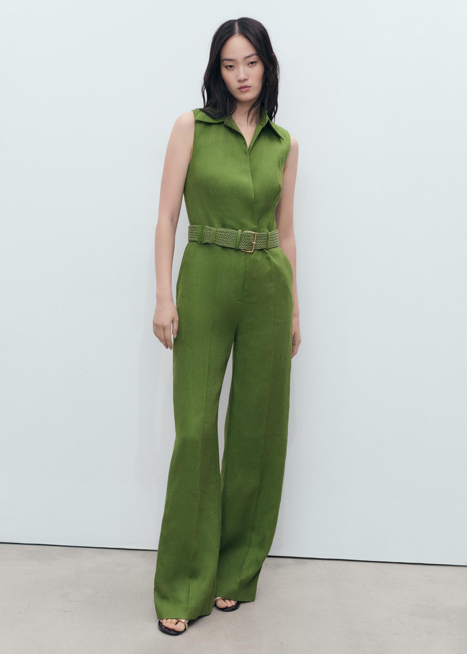 Linen shirt jumpsuit with belt - Women | MANGO USA Product Image