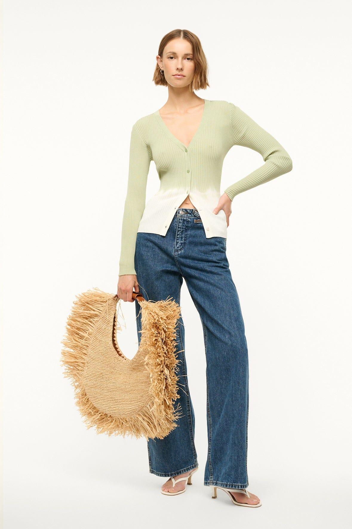 LARGE RAFFIA MOON TOTE BAG | NATURAL FRINGE Product Image