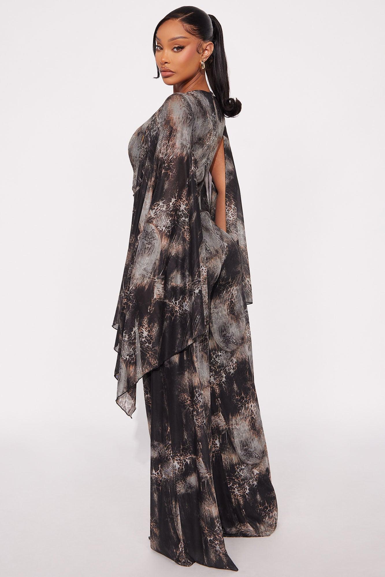 Noemi Animal Print Mesh Jumpsuit - Charcoal/combo Female Product Image