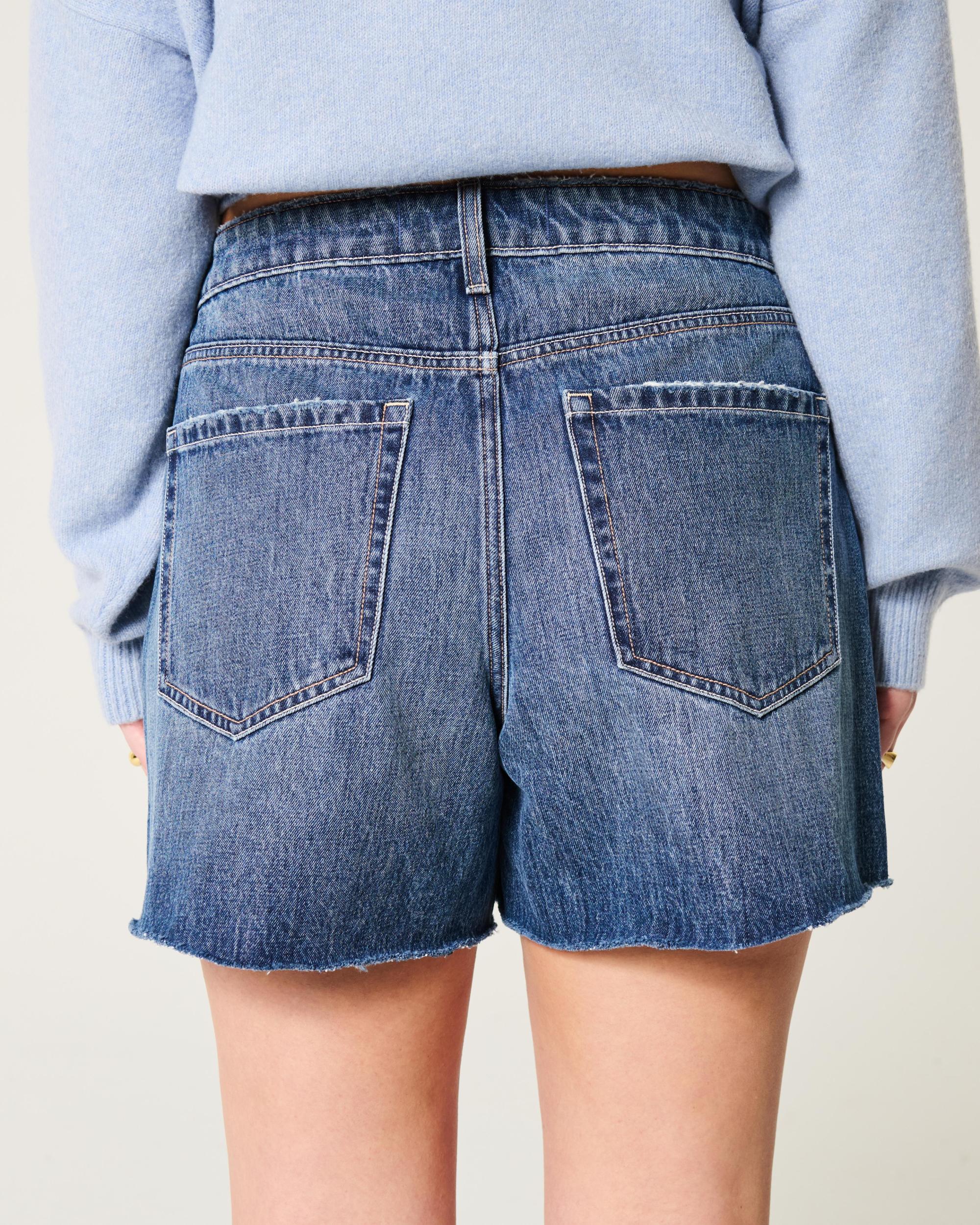 High-Rise Ripped Medium Wash Relaxed Denim Shorts 5" Product Image