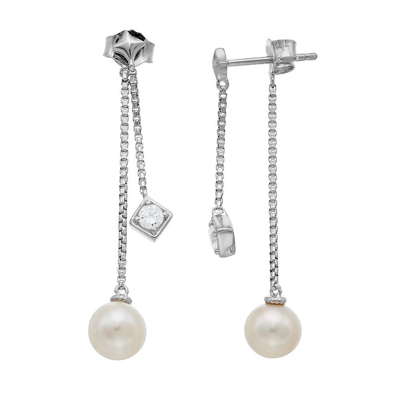 Sterling Silver Freshwater Cultured Pearl & Cubic Zirconia Linear Front Back Earrings, Women's Product Image