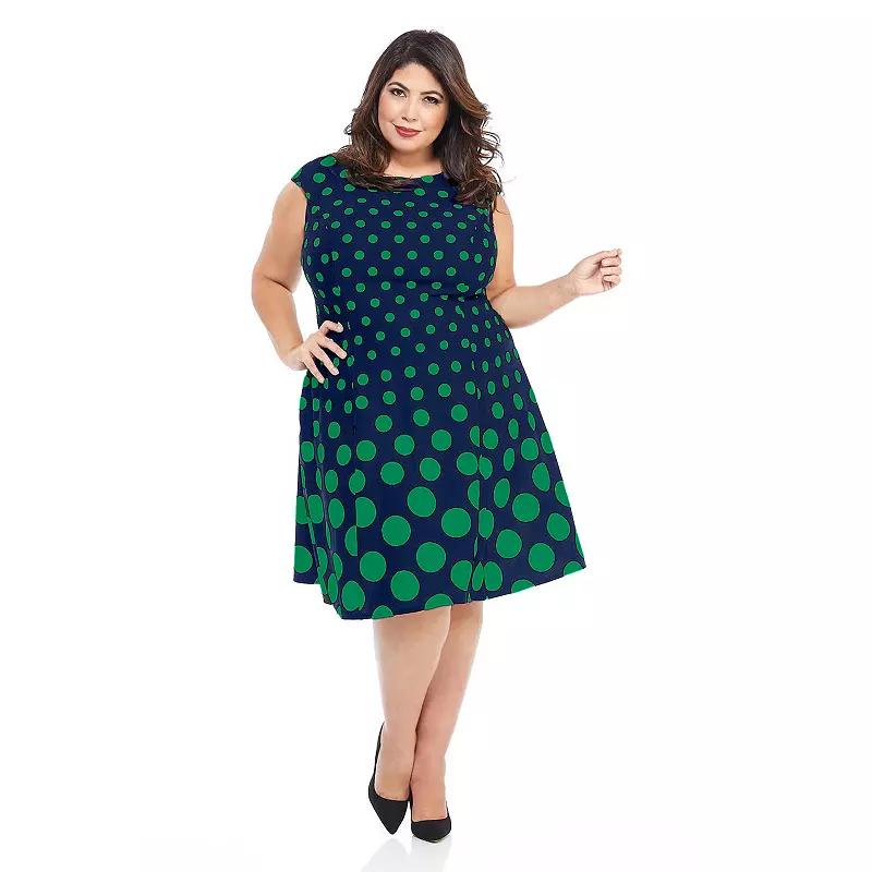 Plus Size London Times Cap Sleeve Fit & Flare Dress, Women's, Size: 24 W, Navy Green Product Image