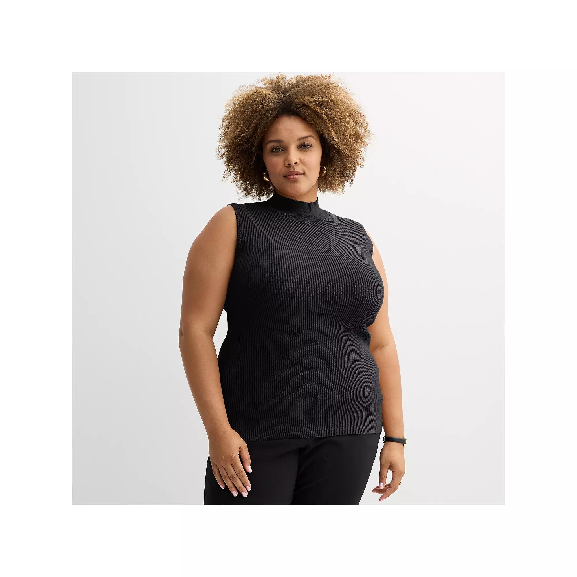 Plus Size Nine West Mockneck Sweater Tank Top, Women's, Size: 2XL, Mineral Black Product Image